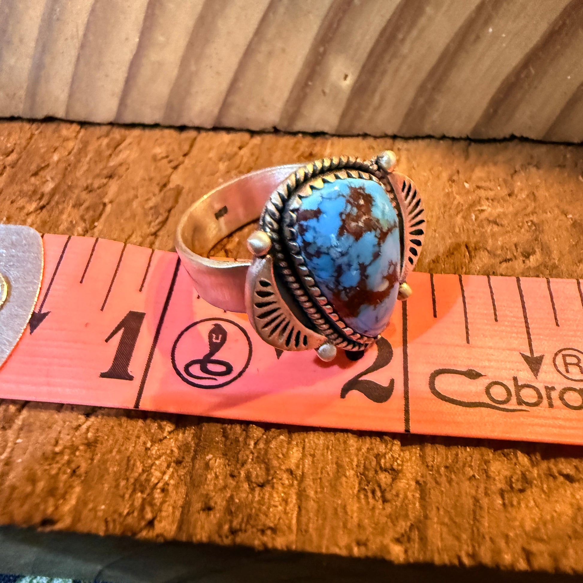 Number 8 Mine Turquoise Gemstone Wide Band Adjustable Ring, Sterling Silver Wild West Boho