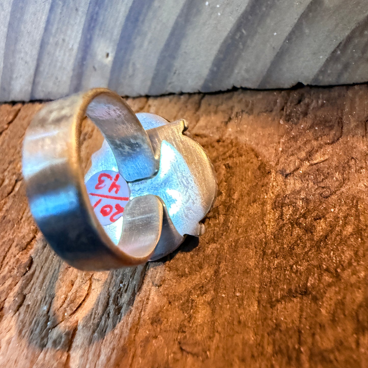 Number 8 Mine Turquoise Gemstone Wide Band Adjustable Ring, Sterling Silver Wild West Boho