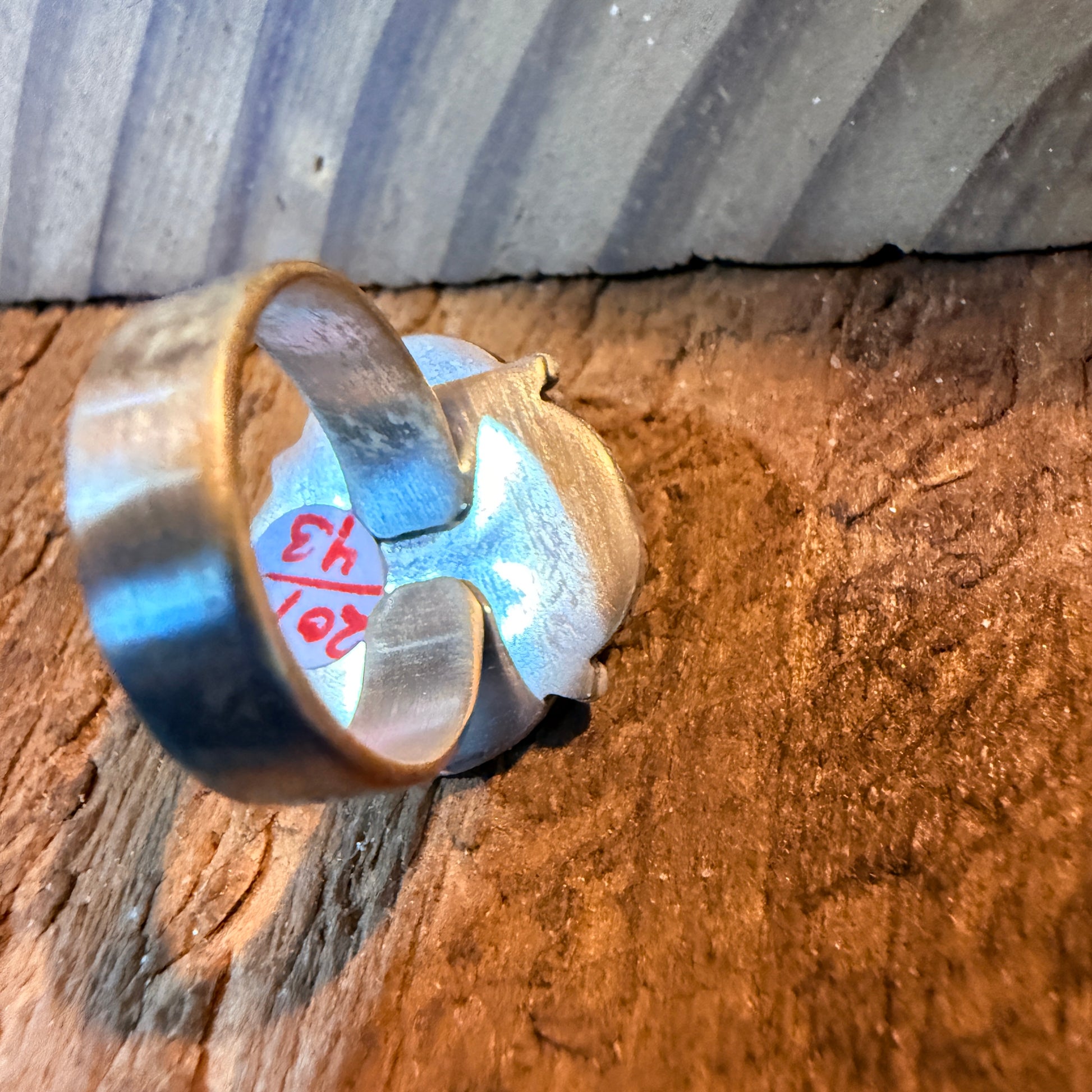 Number 8 Mine Turquoise Gemstone Wide Band Adjustable Ring, Sterling Silver Wild West Boho
