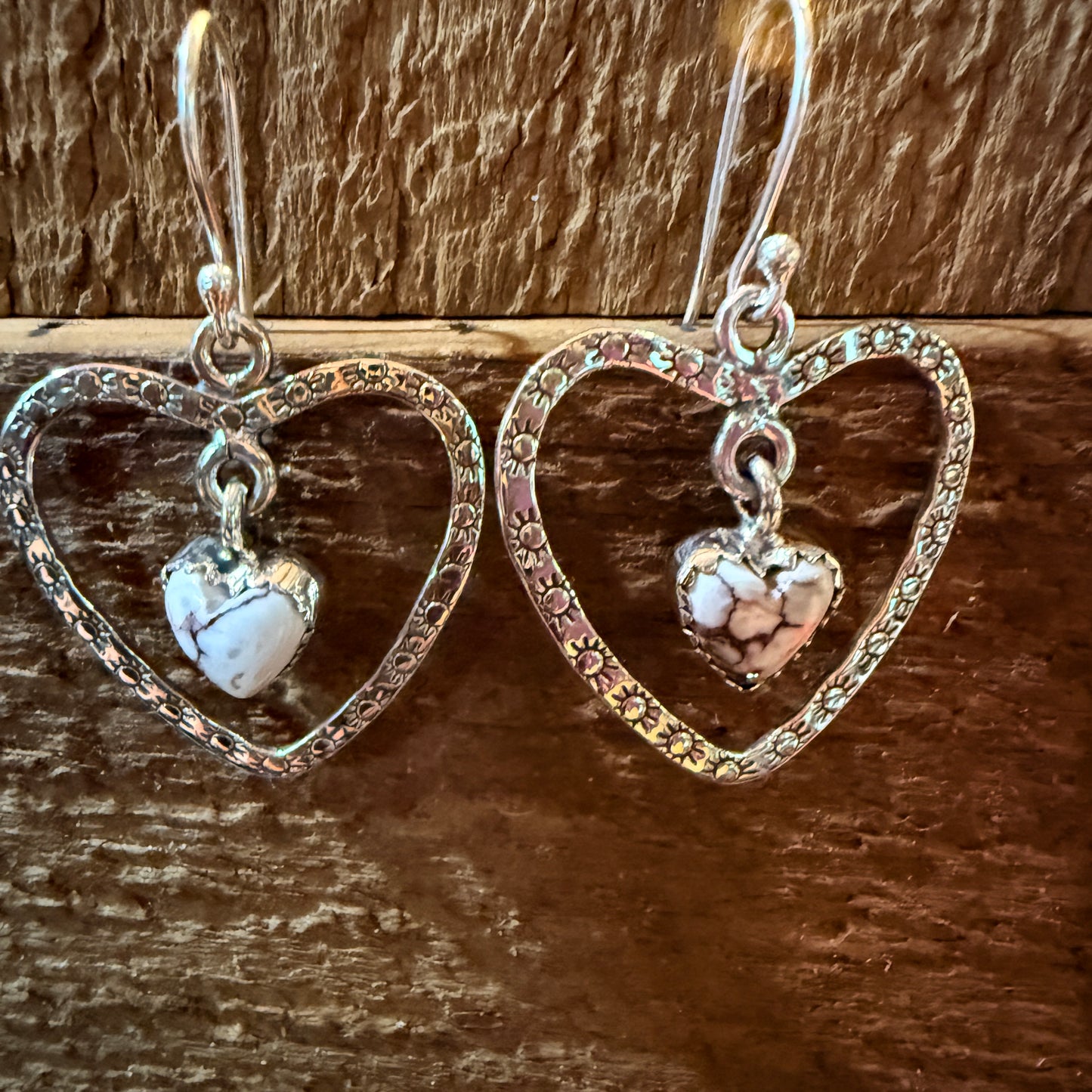 Wild Horse Turquoise Dahlia Heart Wire Drop Earrings, Sterling Silver Wild West Boho