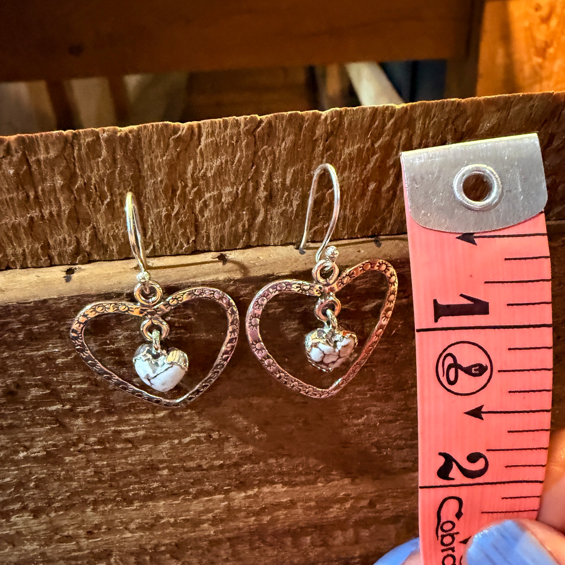 Wild Horse Turquoise Dahlia Heart Wire Drop Earrings, Sterling Silver Wild West Boho