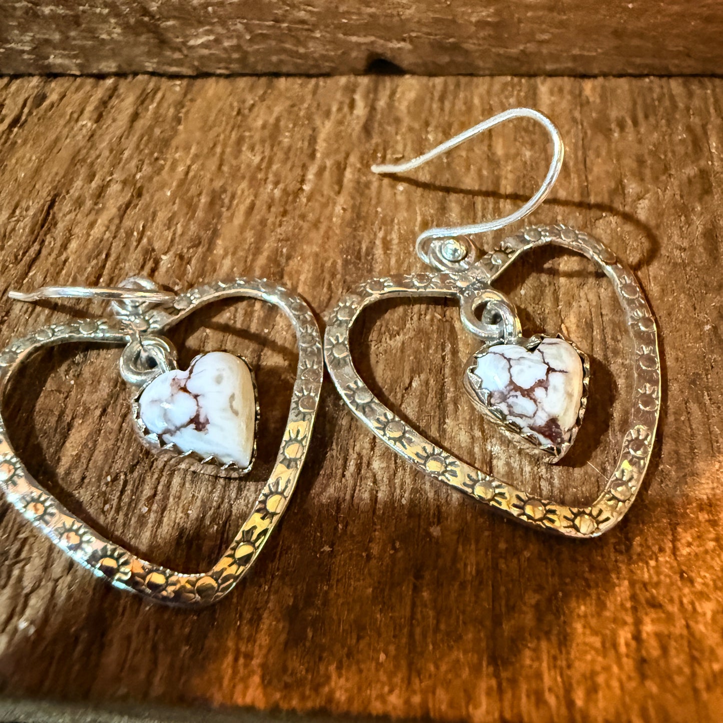 Wild Horse Turquoise Dahlia Heart Wire Drop Earrings, Sterling Silver Wild West Boho