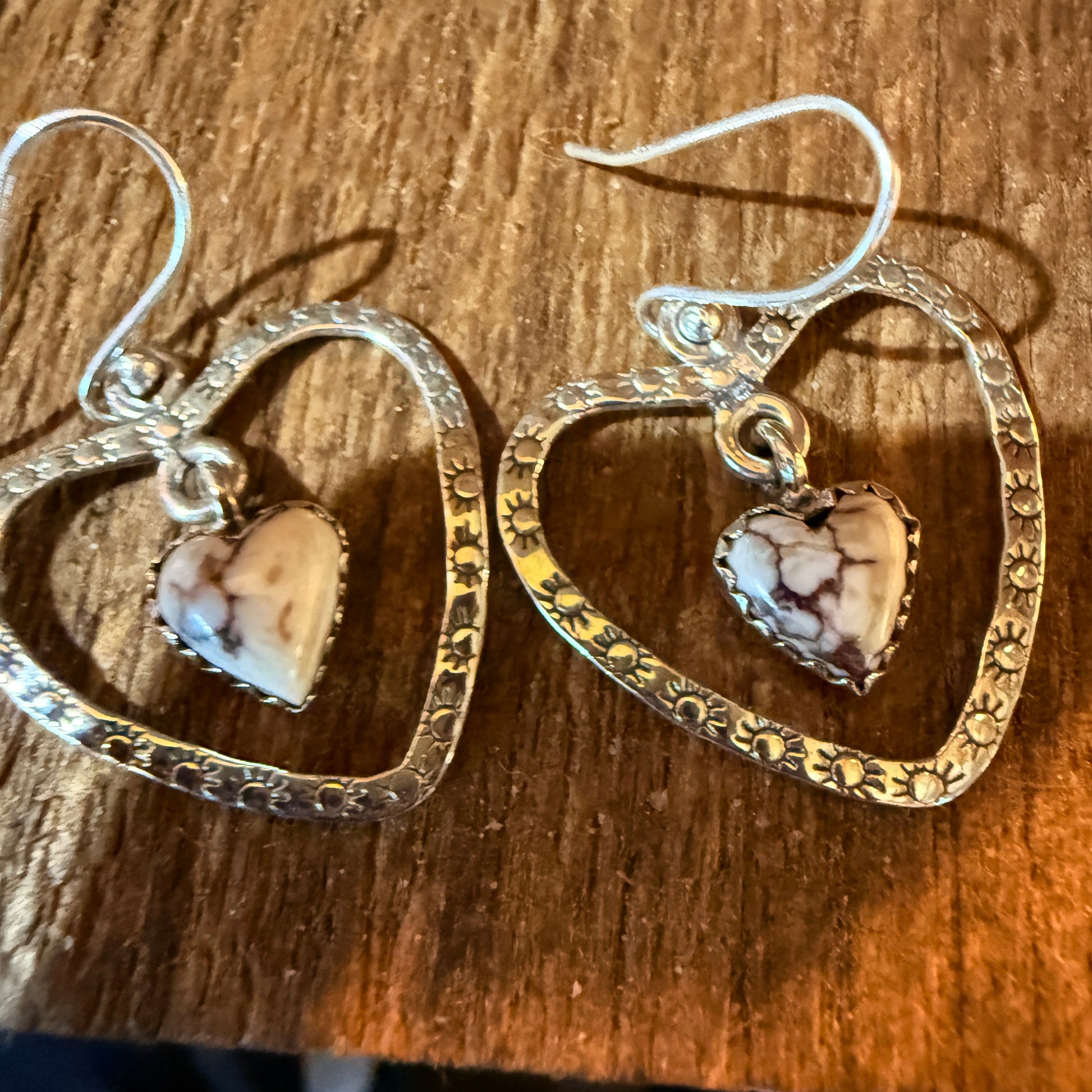 Wild Horse Turquoise Dahlia Heart Wire Drop Earrings, Sterling Silver Wild West Boho