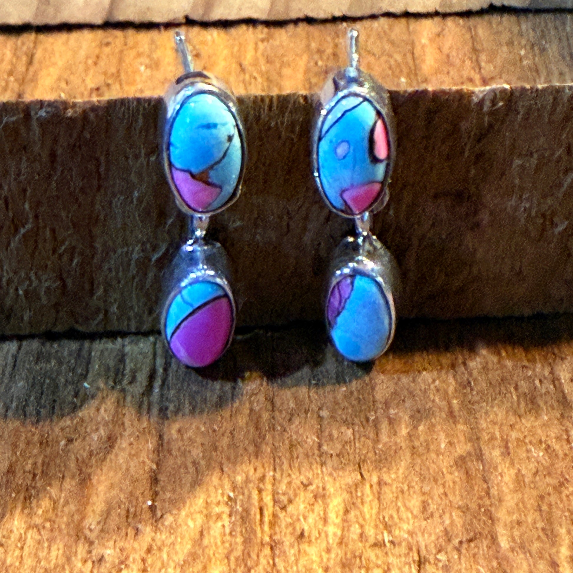 Cotton Candy Turquoise Gemstone Drop Stud Earrings in Sterling Silver Wild West Boho