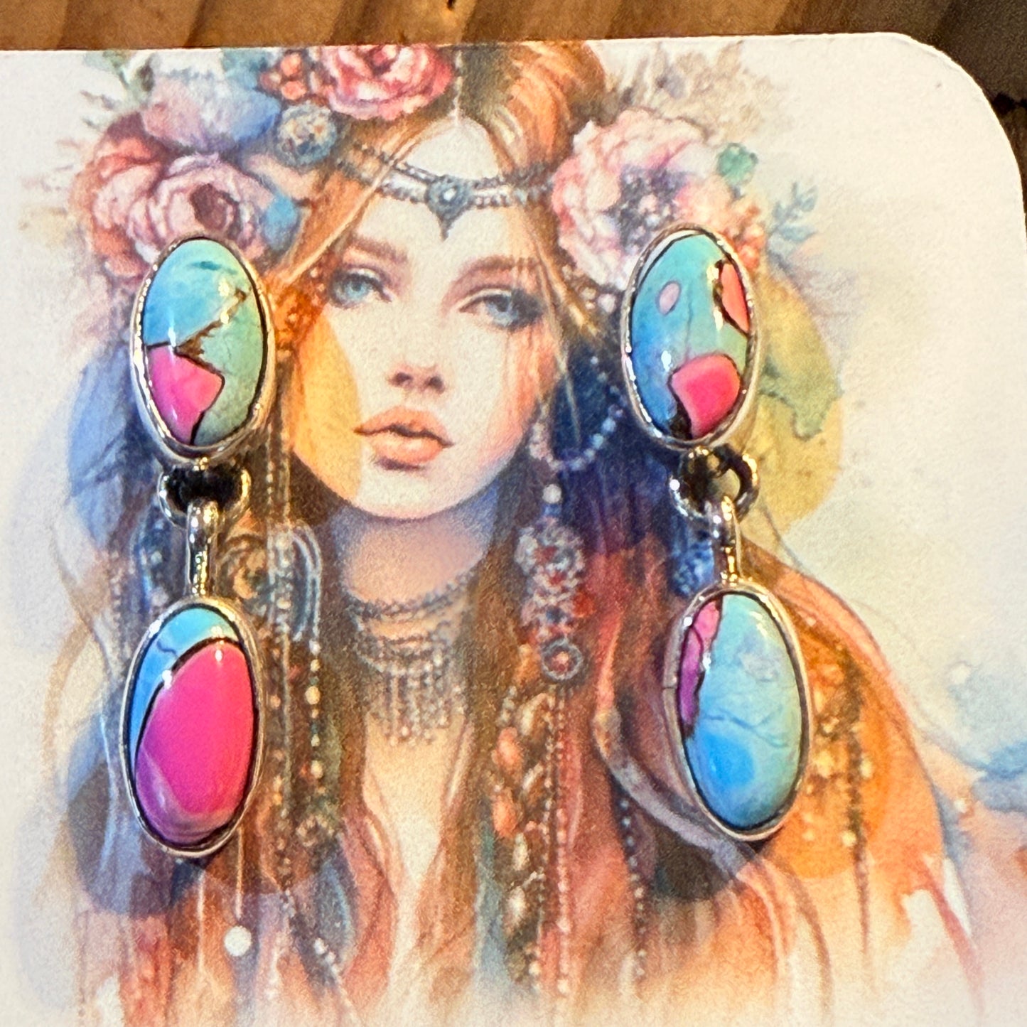 Cotton Candy Turquoise Gemstone Drop Stud Earrings in Sterling Silver Wild West Boho