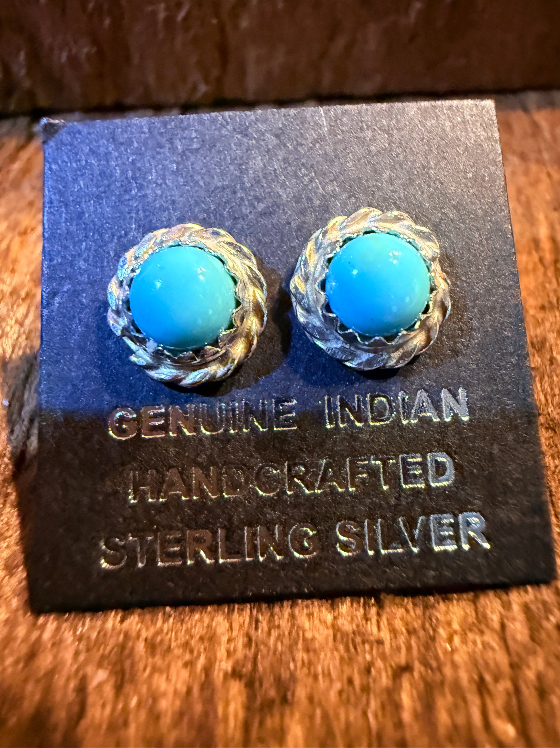 Zuni Handmade Turquoise Tiny Stud Earrings in Sterling Silver Wild West Boho