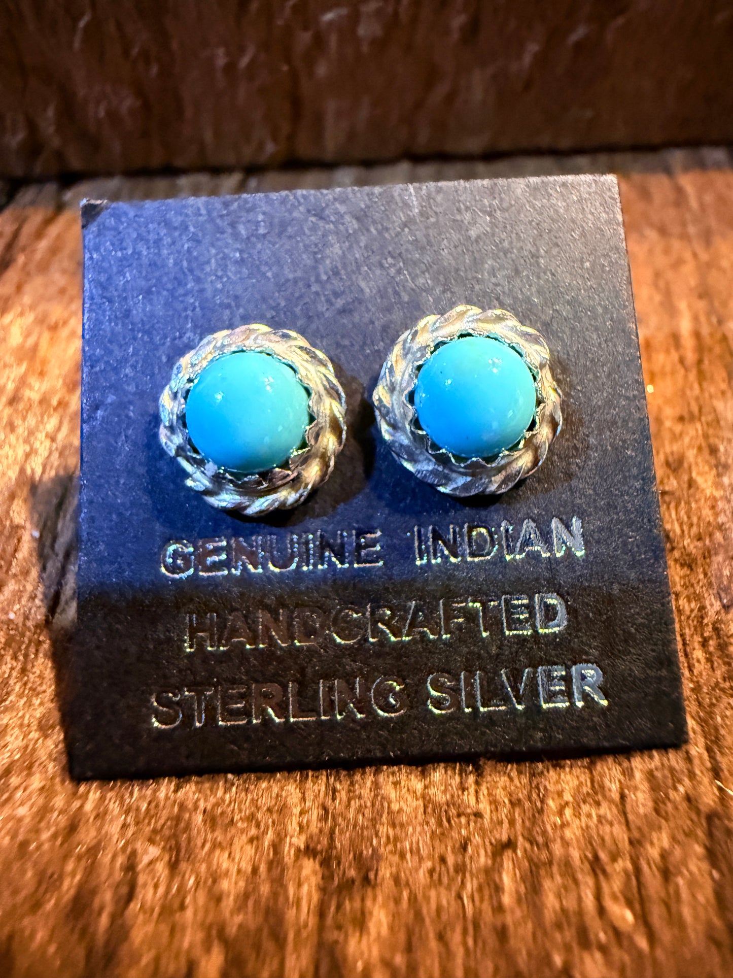 Zuni Handmade Turquoise Tiny Stud Earrings in Sterling Silver Wild West Boho