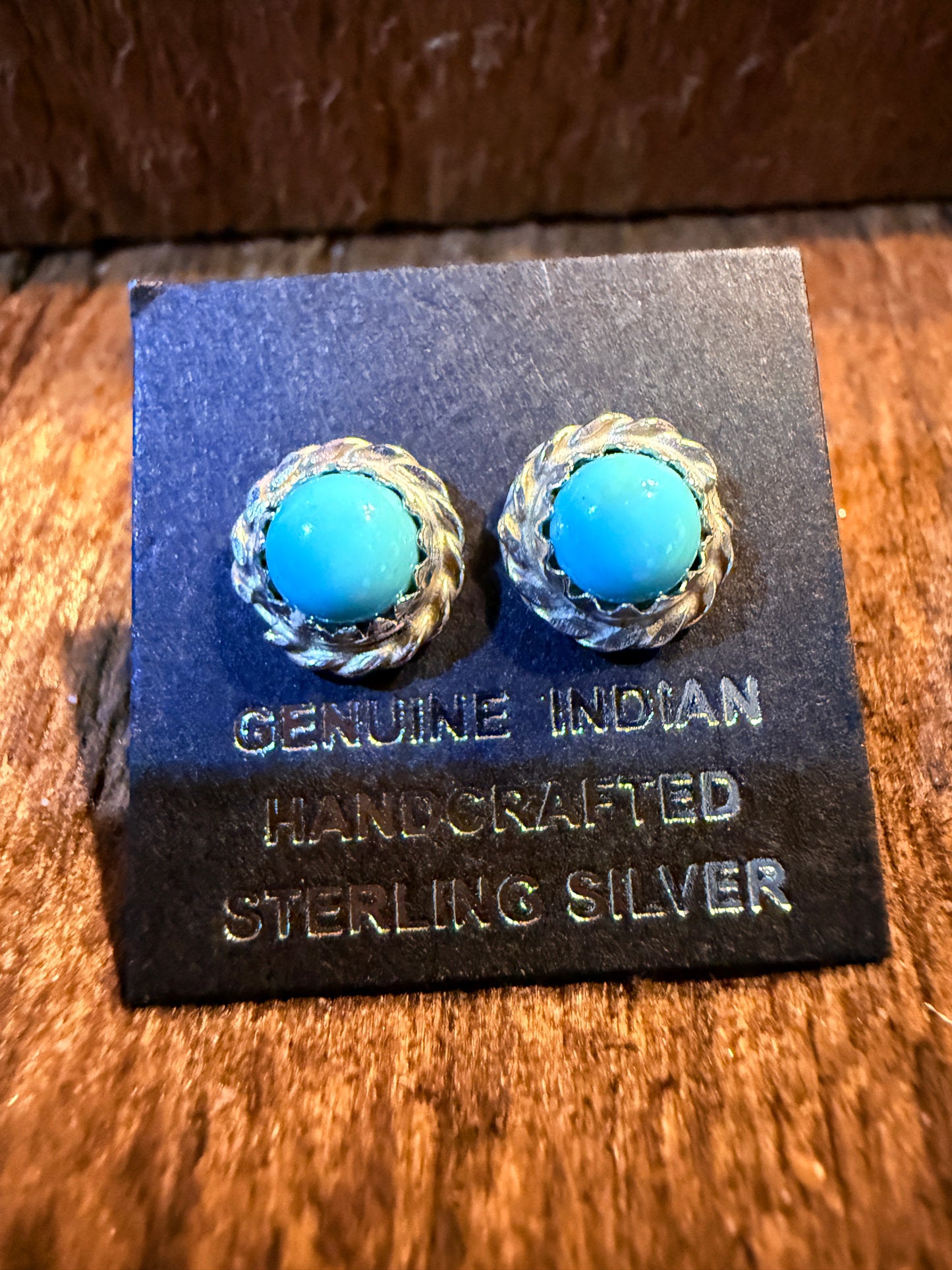 Zuni Handmade Turquoise Tiny Stud Earrings in Sterling Silver Wild West Boho