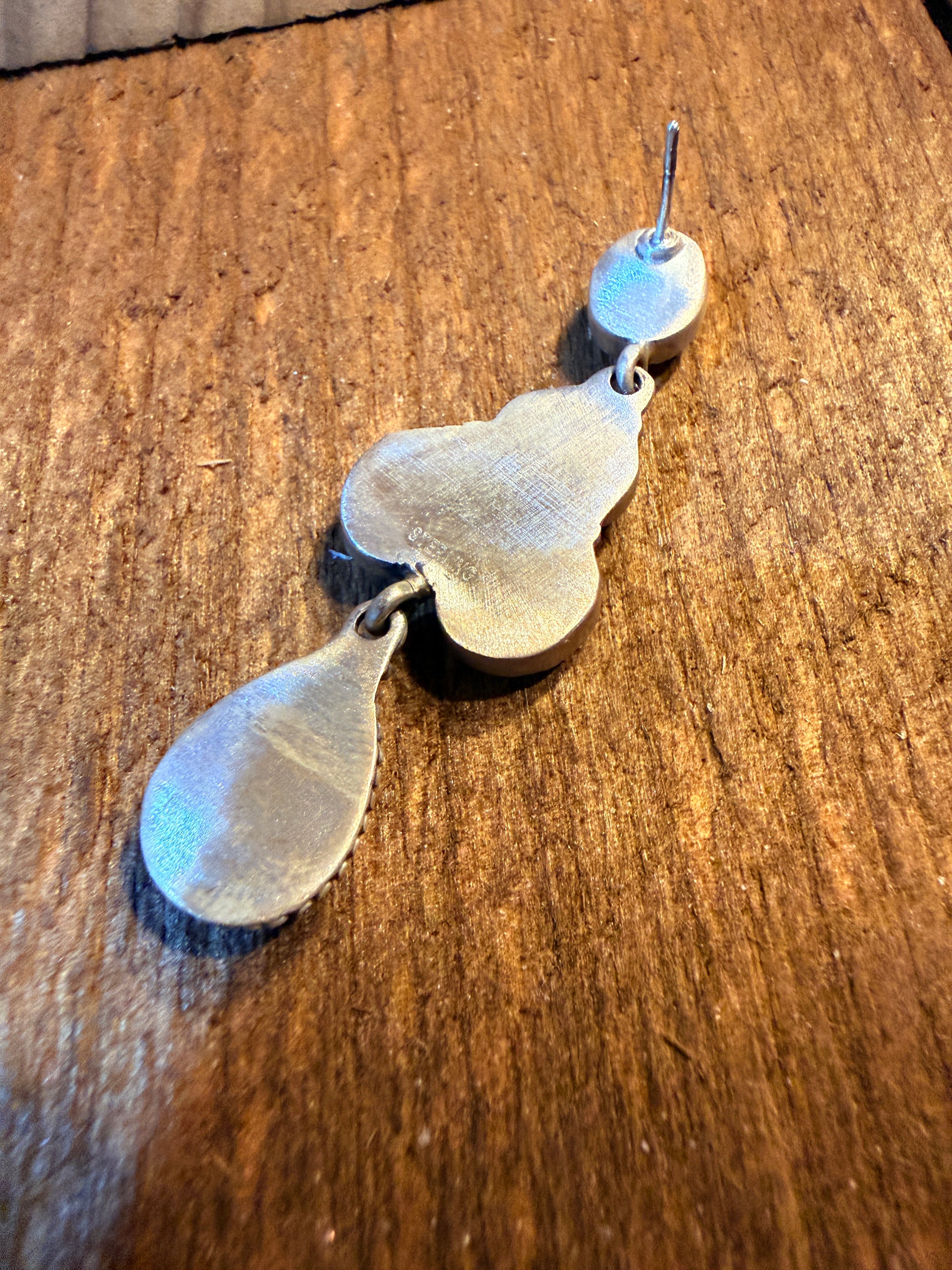Pink Conch Turquoise Gemstone Huge Cluster Drop Earring Studs in Sterling Silver Wild West Boho