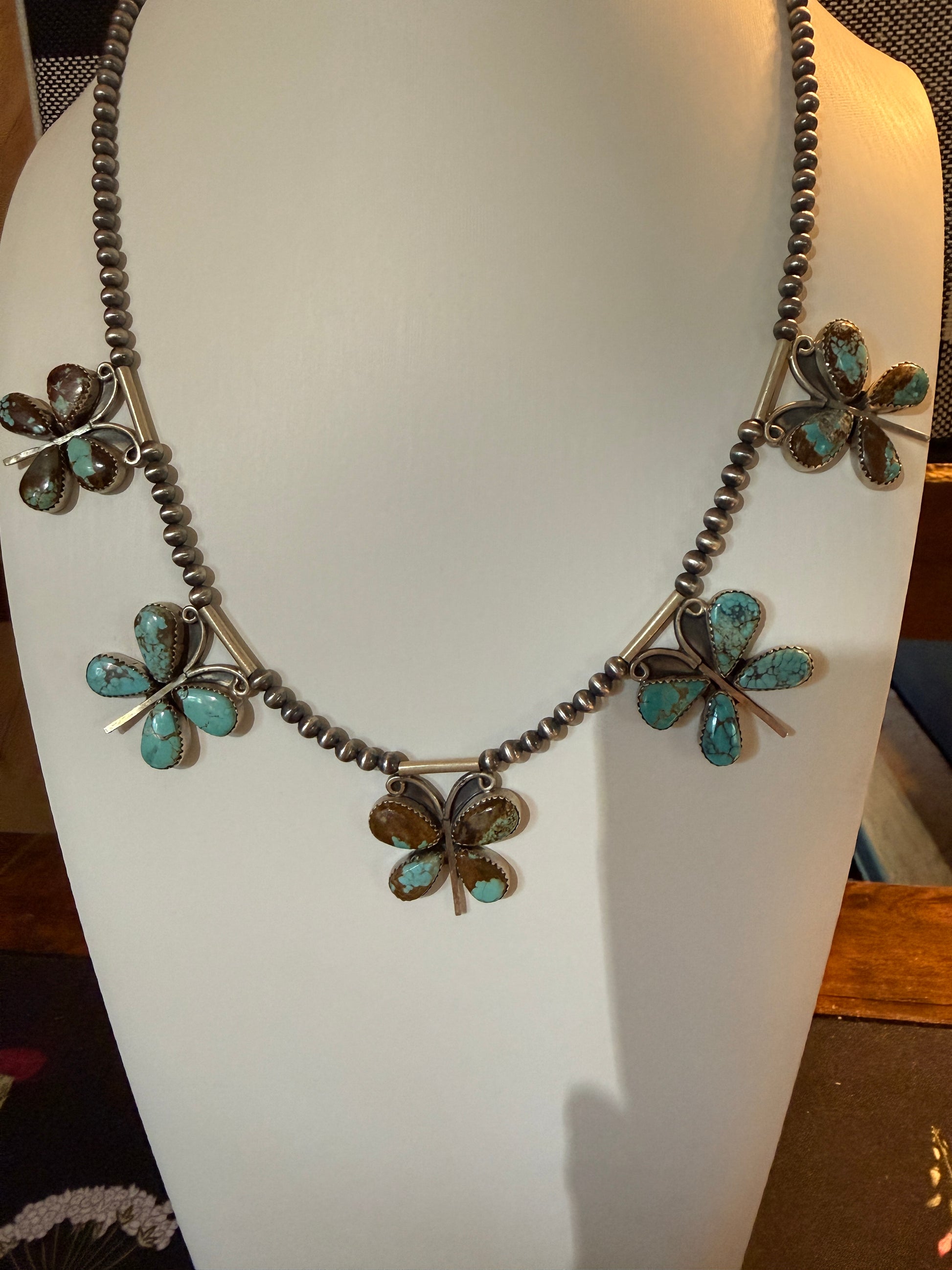 Number 8 Mine Turquoise Gemstone Butterfly Choker Necklace in Sterling Silver Wild West Boho