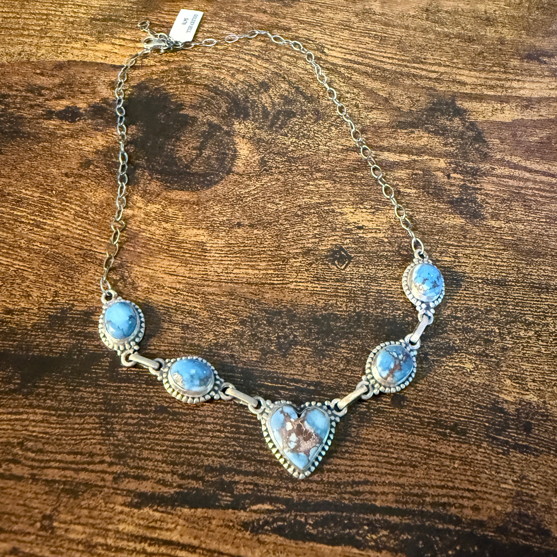 Golden Hills Turquoise Gemstone Choker Necklace in Sterling Silver, 16 Inch Wild West Boho
