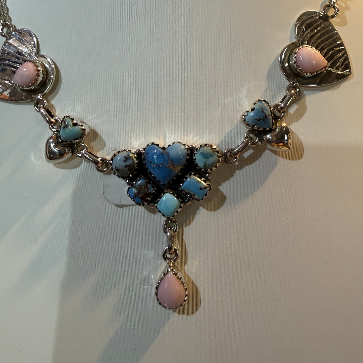 Pink Conch and Golden Hills Heart Choker Necklace in Sterling Silver, 16 Inch Wild West Boho