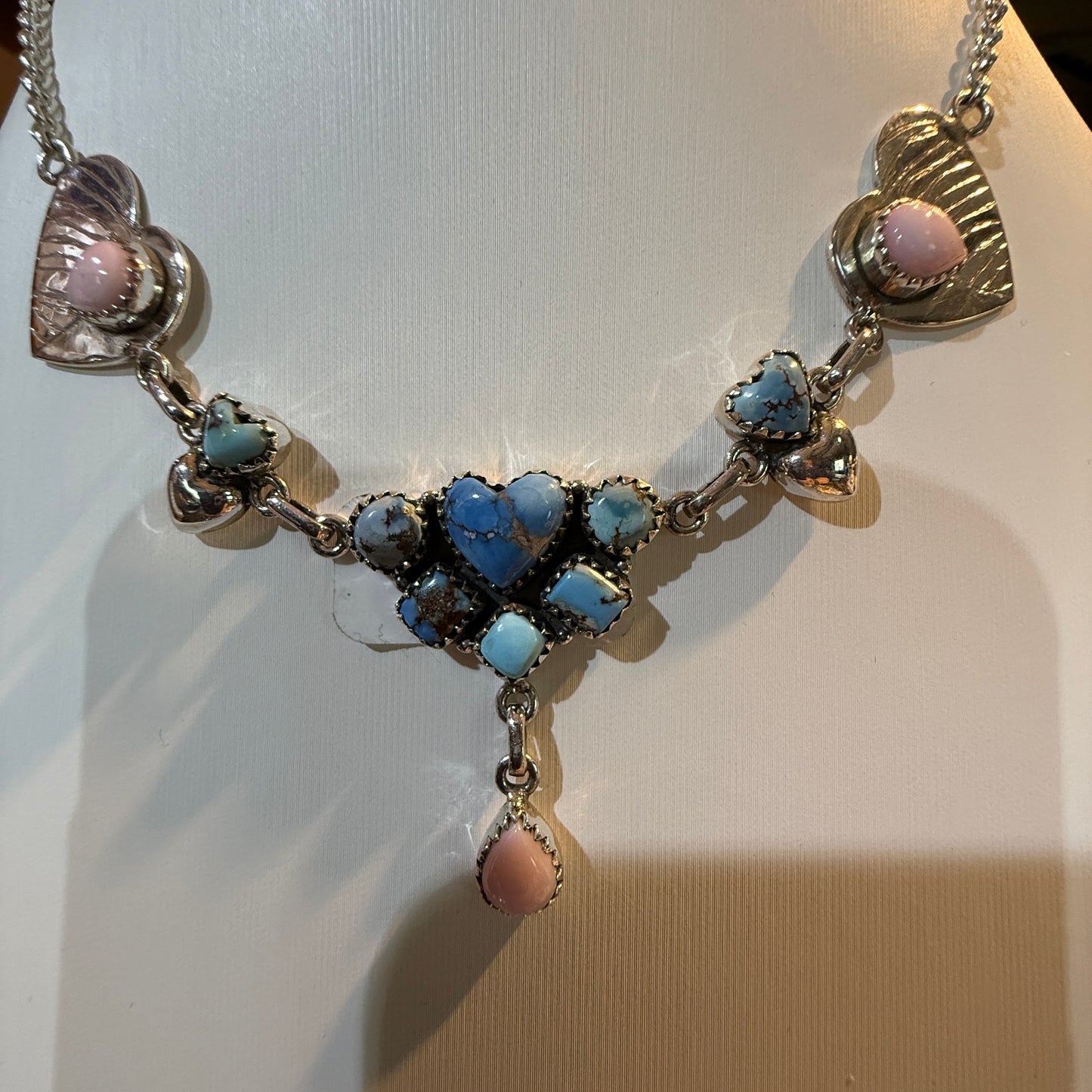 Pink Conch and Golden Hills Heart Choker Necklace in Sterling Silver, 16 Inch Wild West Boho