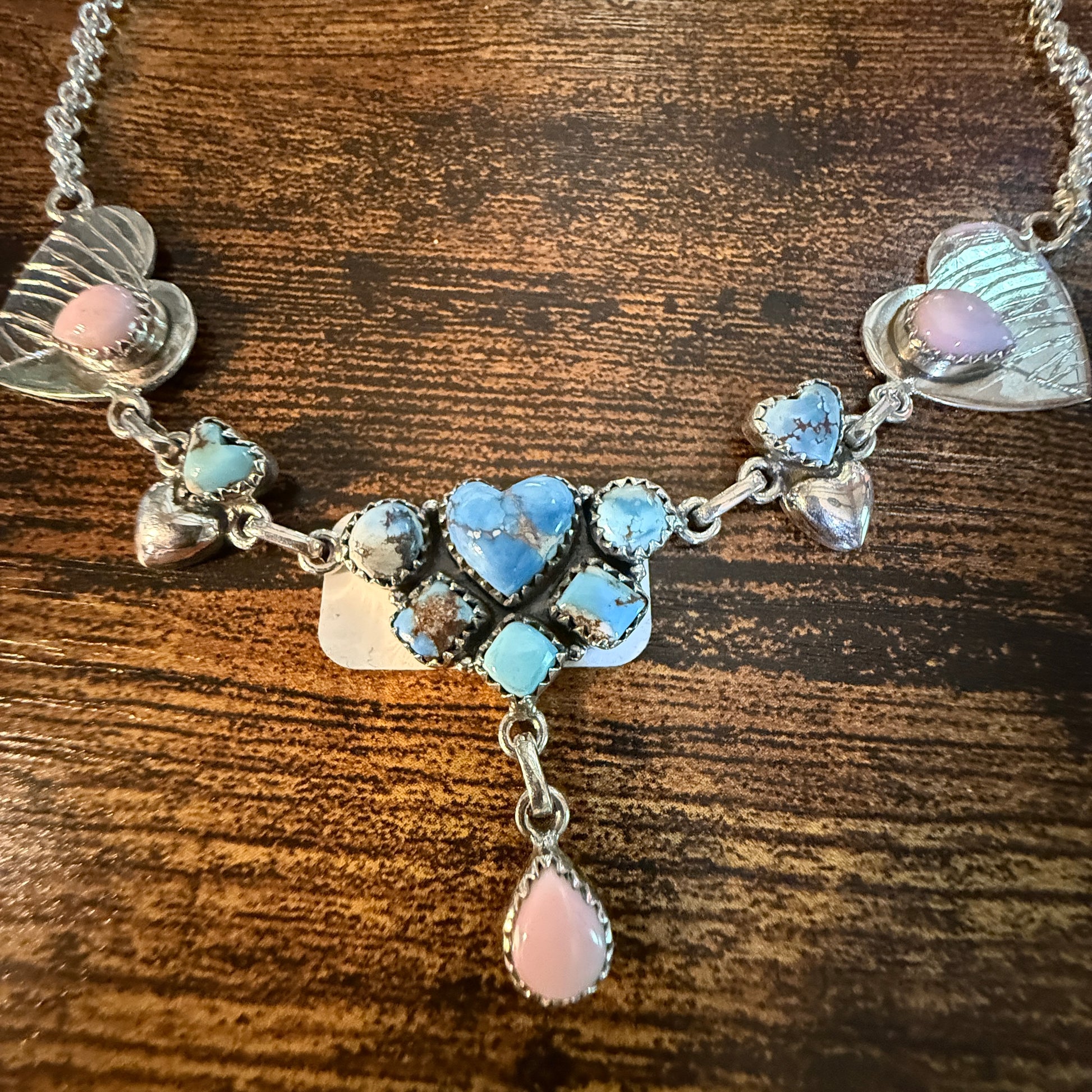 Pink Conch and Golden Hills Heart Choker Necklace in Sterling Silver, 16 Inch Wild West Boho