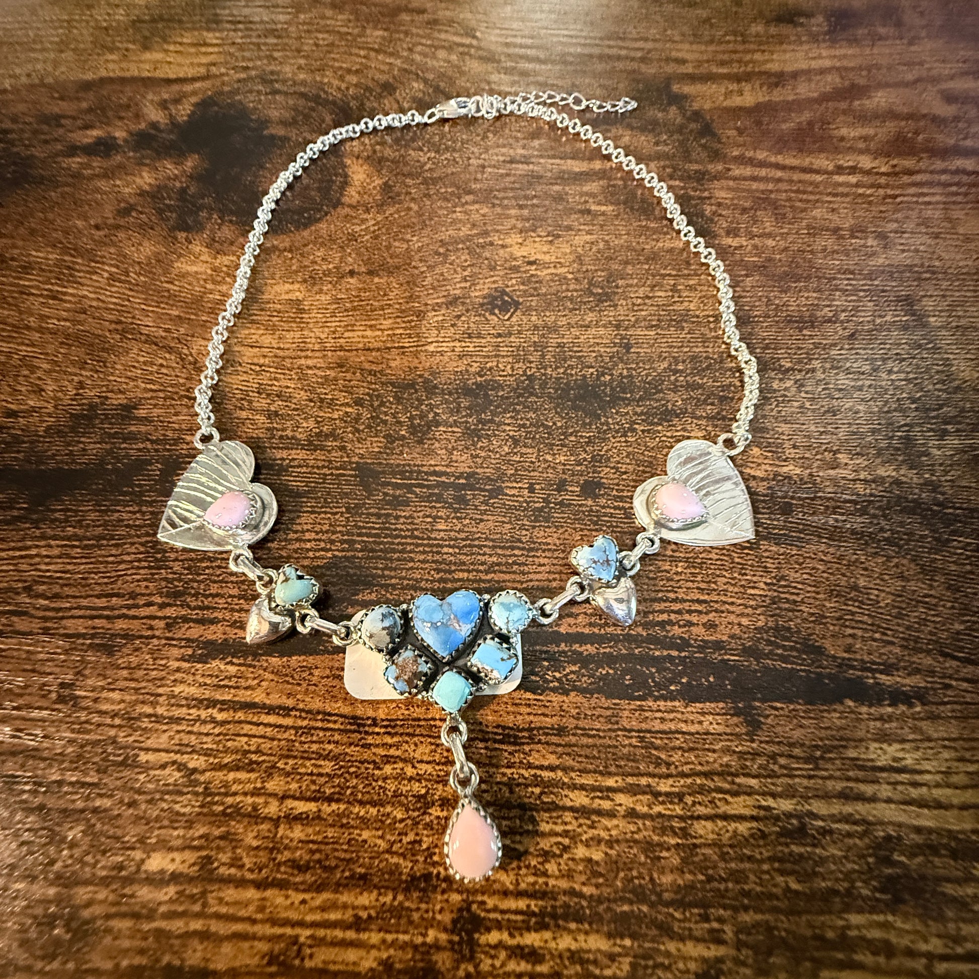 Pink Conch and Golden Hills Heart Choker Necklace in Sterling Silver, 16 Inch Wild West Boho
