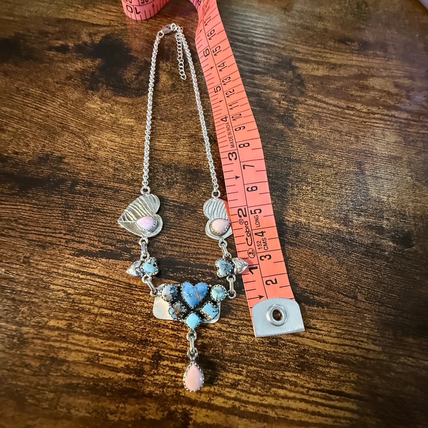 Pink Conch and Golden Hills Heart Choker Necklace in Sterling Silver, 16 Inch Wild West Boho