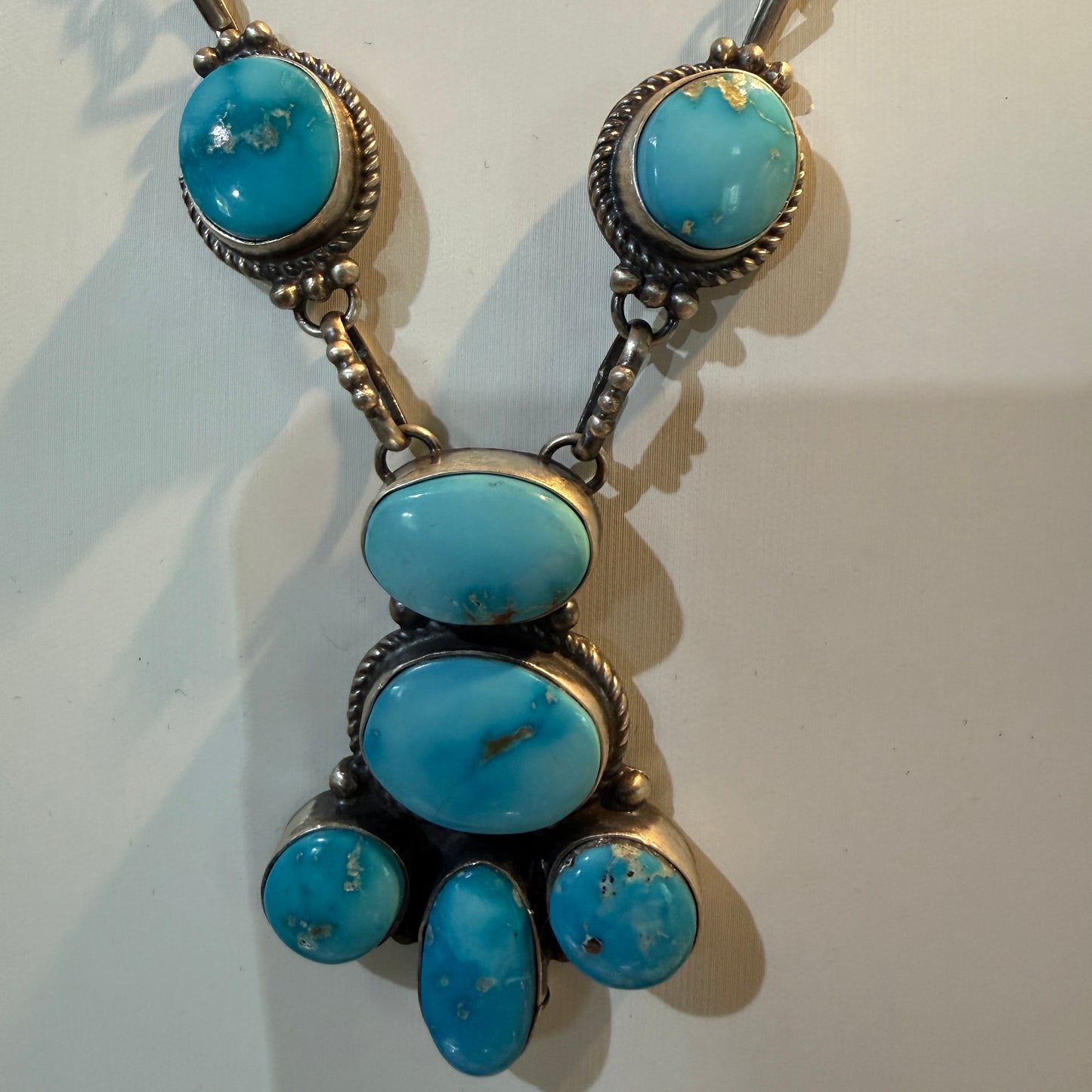 Blue Ridge Turquoise Gemstone Choker Necklace in Sterling Silver, 20 Inch Chain Wild West Boho