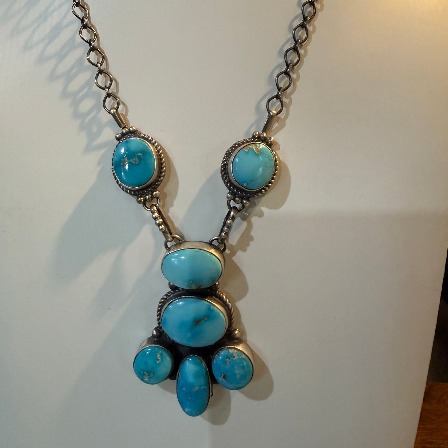 Blue Ridge Turquoise Gemstone Choker Necklace in Sterling Silver, 20 Inch Chain Wild West Boho