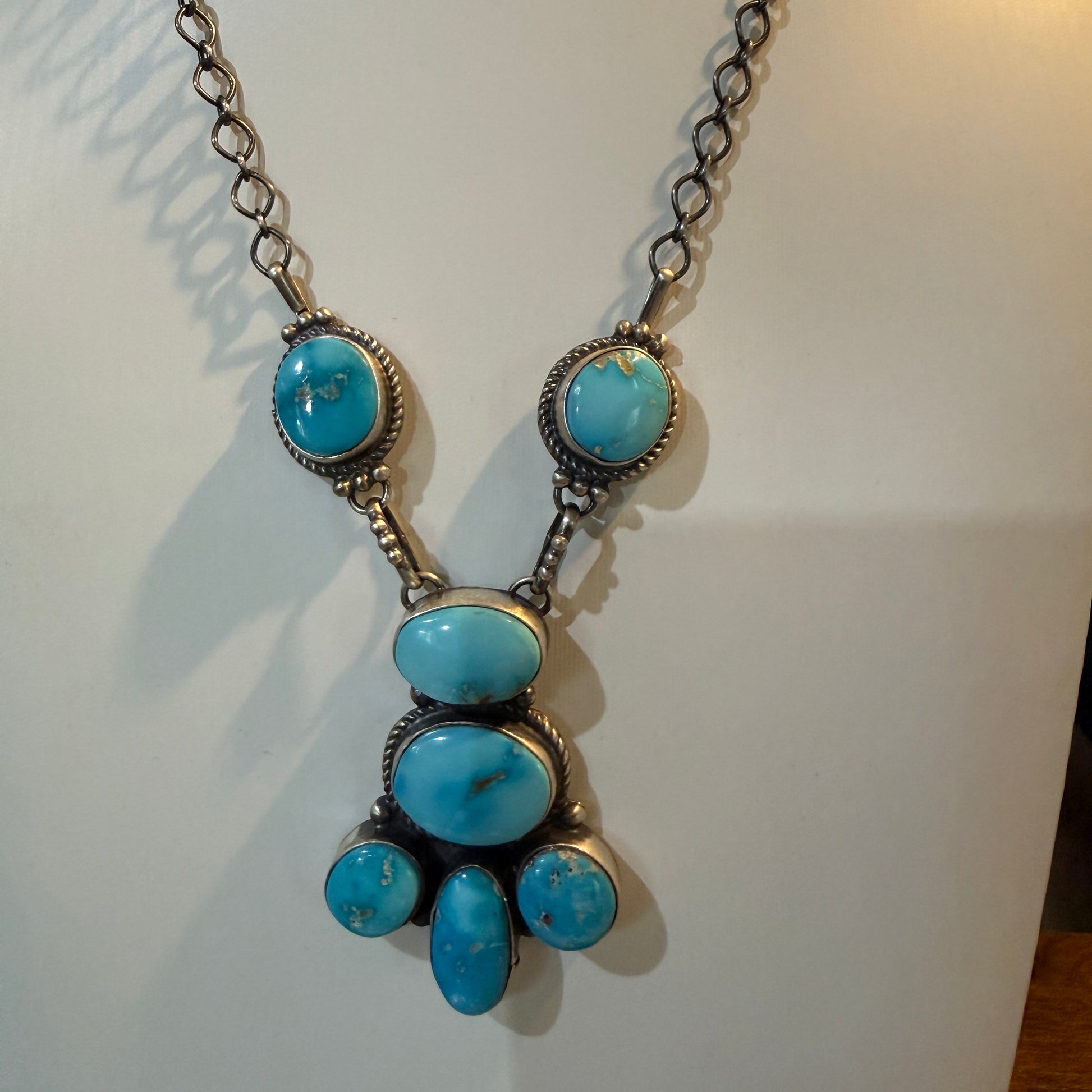 Blue Ridge Turquoise Gemstone Choker Necklace in Sterling Silver, 20 Inch Chain Wild West Boho