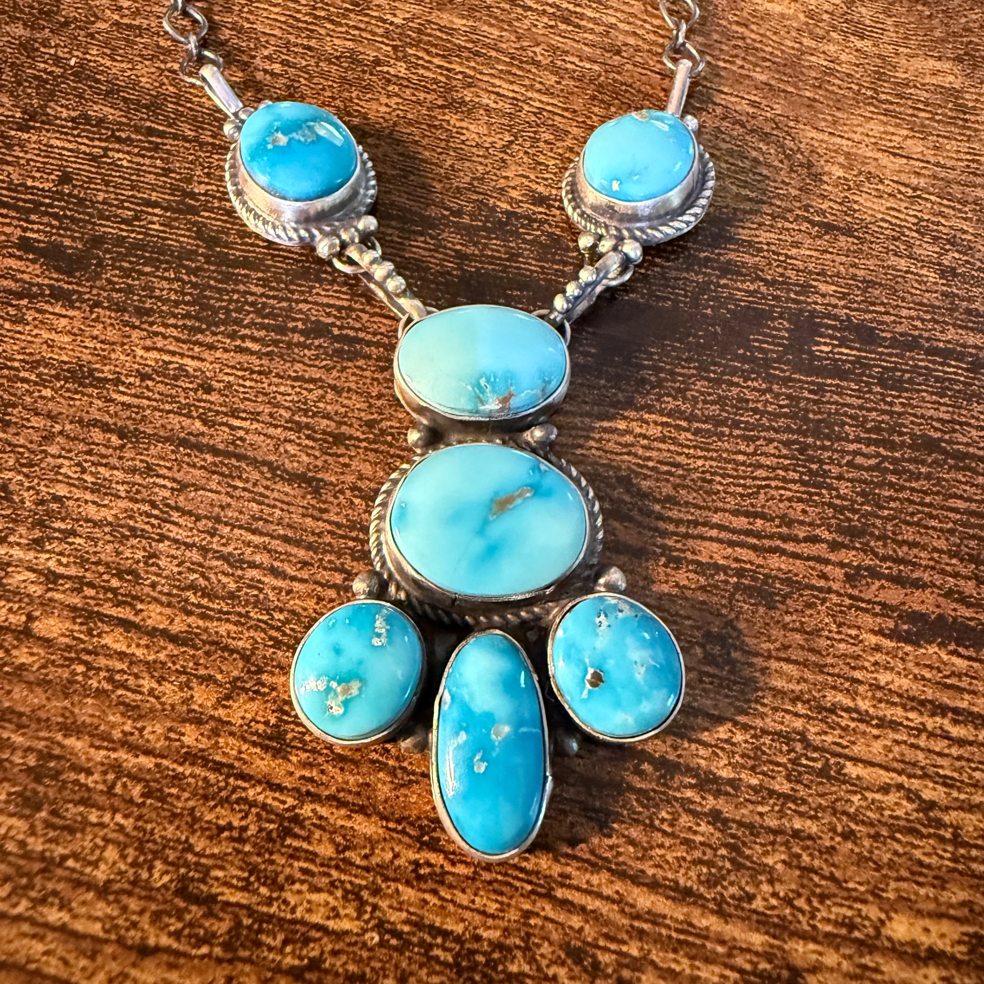 Blue Ridge Turquoise Gemstone Choker Necklace in Sterling Silver, 20 Inch Chain Wild West Boho