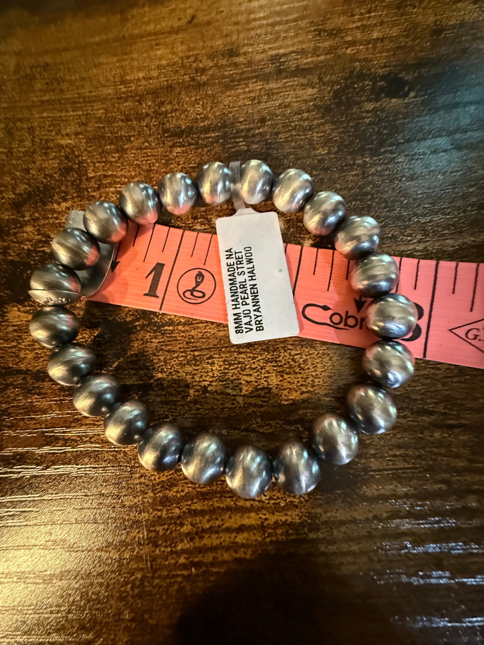 Handmade 8mm Pearl Street Bryannen Halwoo Native Made Stretch Bracelet in Sterling Silver Wild West Boho