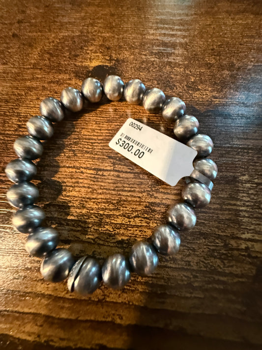 Handmade 8mm Pearl Street Bryannen Halwoo Native Made Stretch Bracelet in Sterling Silver Wild West Boho
