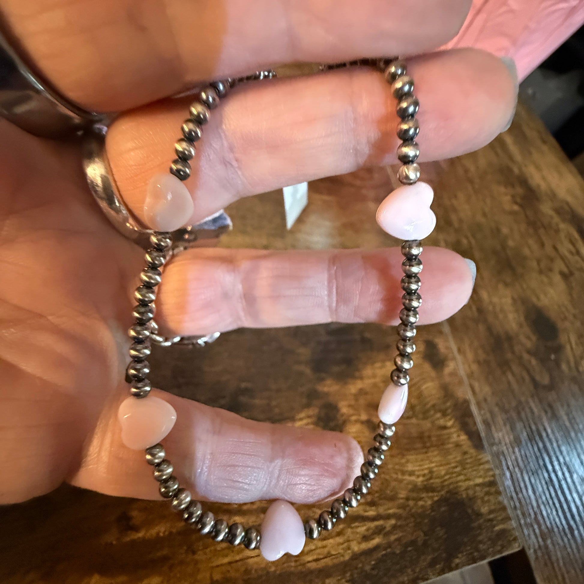 Pink Conch Gemstones 3mm Sterling Silver Beads Anklet, 9 Inch Wild West Boho