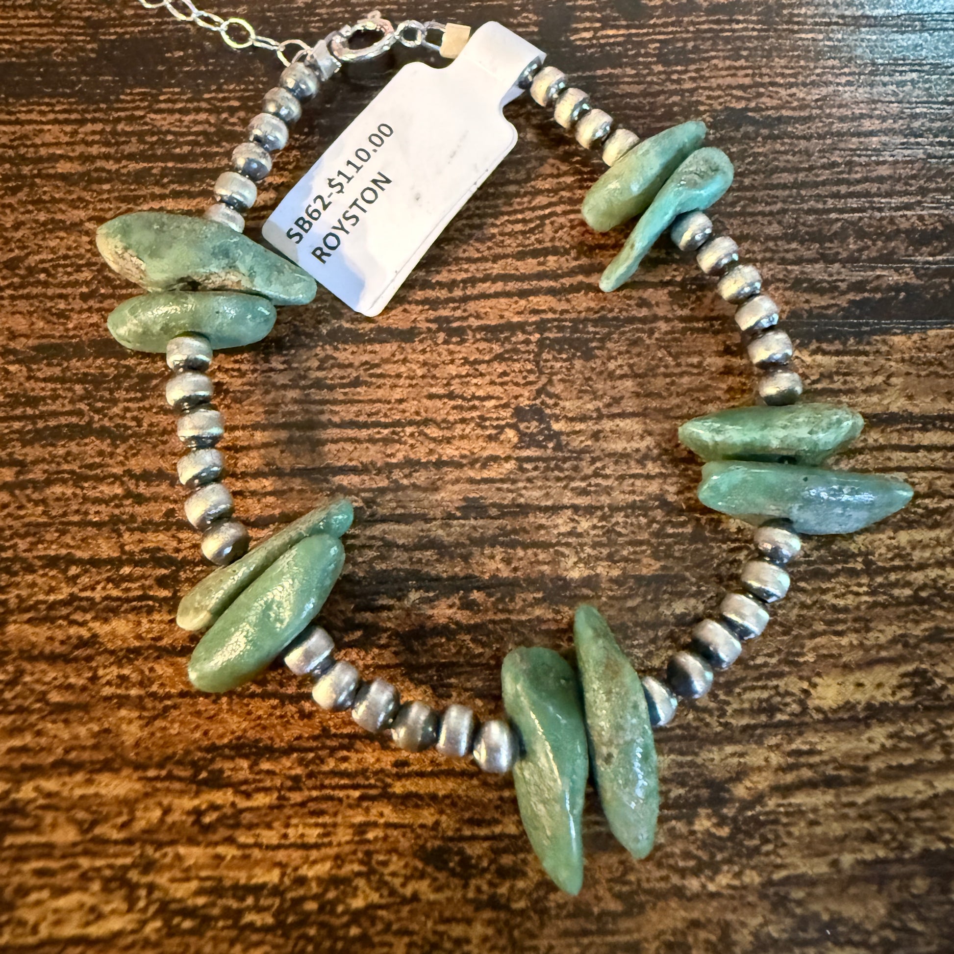 Royston Turquoise Chip Sterling Silver 3mm Desert Pearls Bracelet, Small Wild West Boho