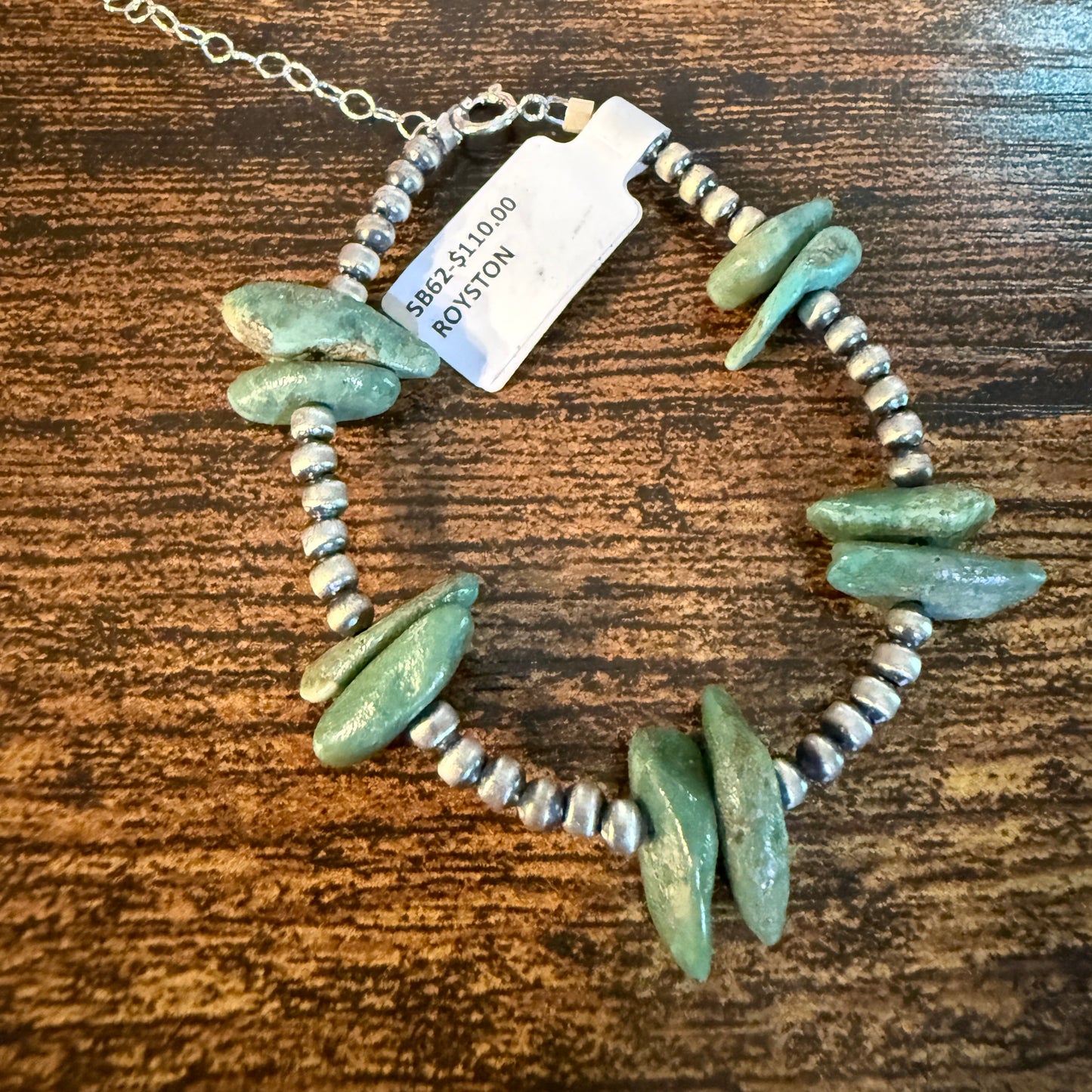 Royston Turquoise Chip Sterling Silver 3mm Desert Pearls Bracelet, Small Wild West Boho