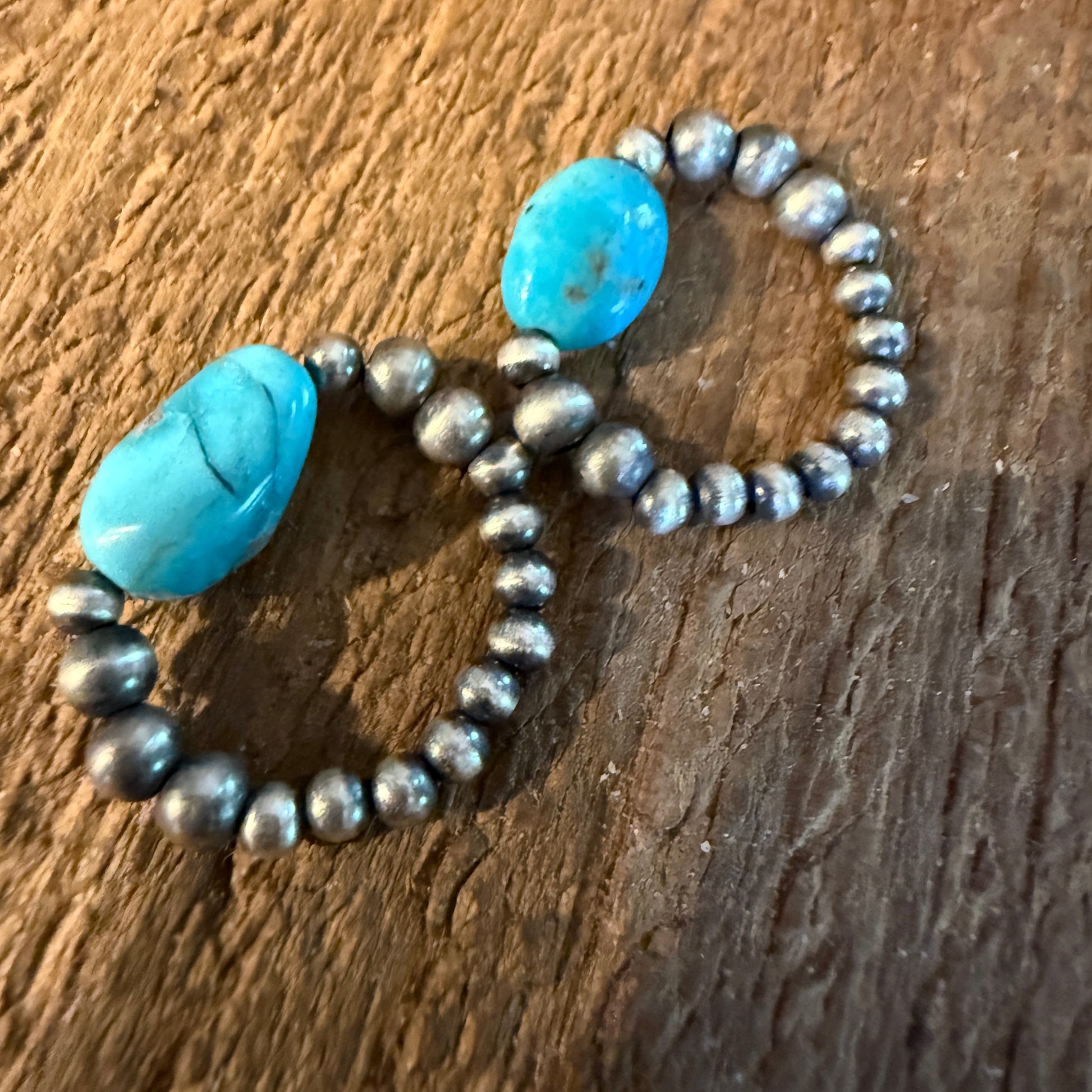Kingman Turquoise Sterling Silver 3mm Desert Pearls Stretch Stacking Rings Wild West Boho