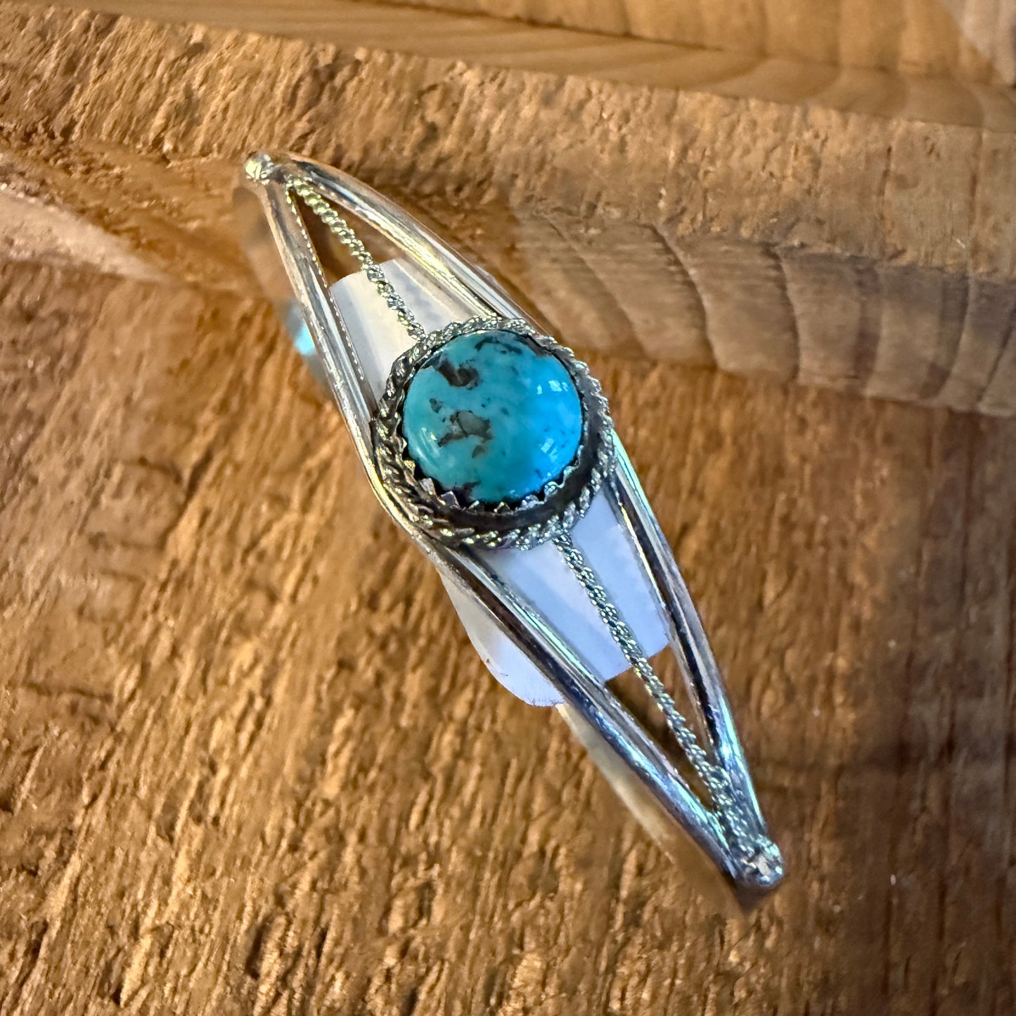 Ester White Navajo Handmade Kingman Turquoise Cuff Bangle in Sterling Silver, Size Small Wild West Boho