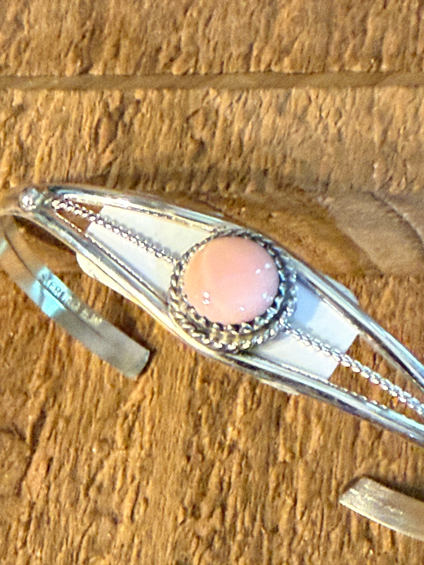 Ester White Navajo Handmade Pink Conch Cuff Bangle in Sterling Silver Size Small Silver Elegant