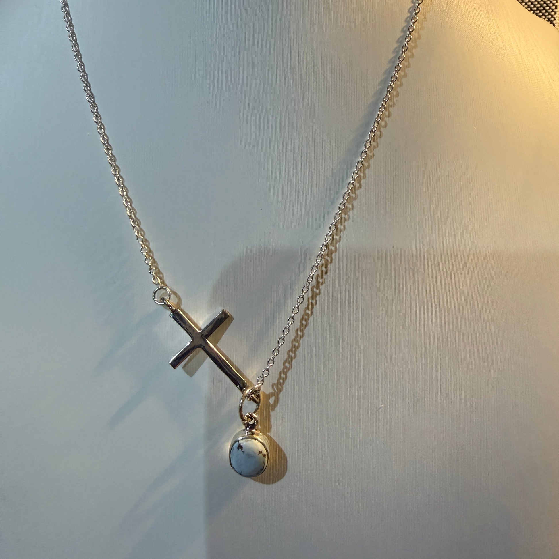 Palomino Turquoise Cross Religion Chain Necklace in Sterling Silver, 16 Inch Chain W/Extender Wild West Boho
