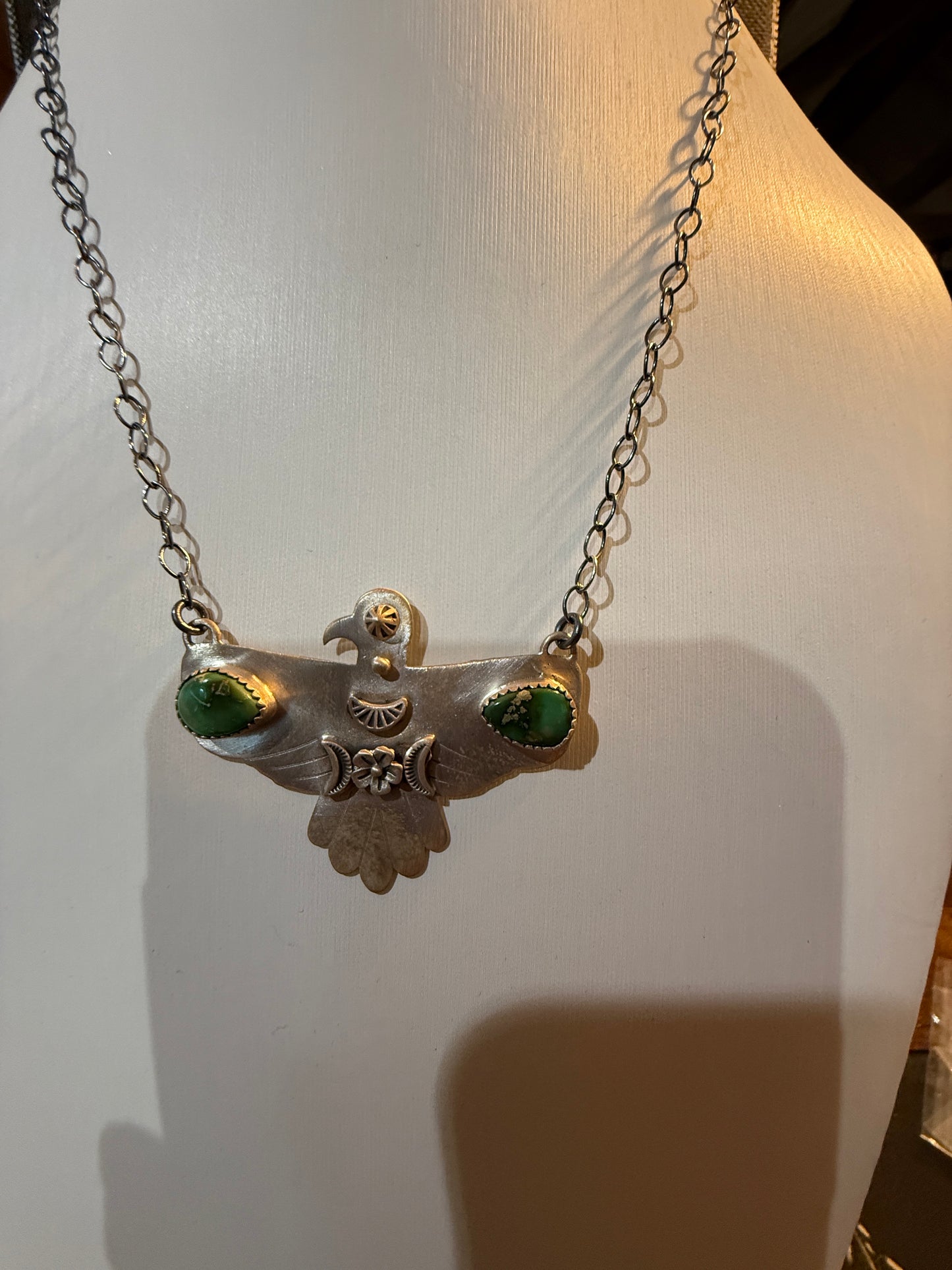 Sonoran Gold Thunderbird Necklace in Sterling Silver 18 Inch Rolo Chain Wild West Boho
