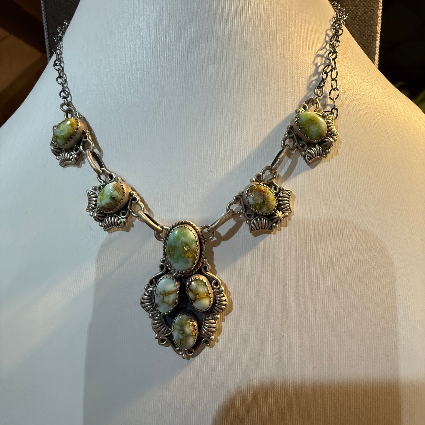 Palomino Turquoise Gemstone Statement Lariat Necklace in Sterling Silver Wild West Boho