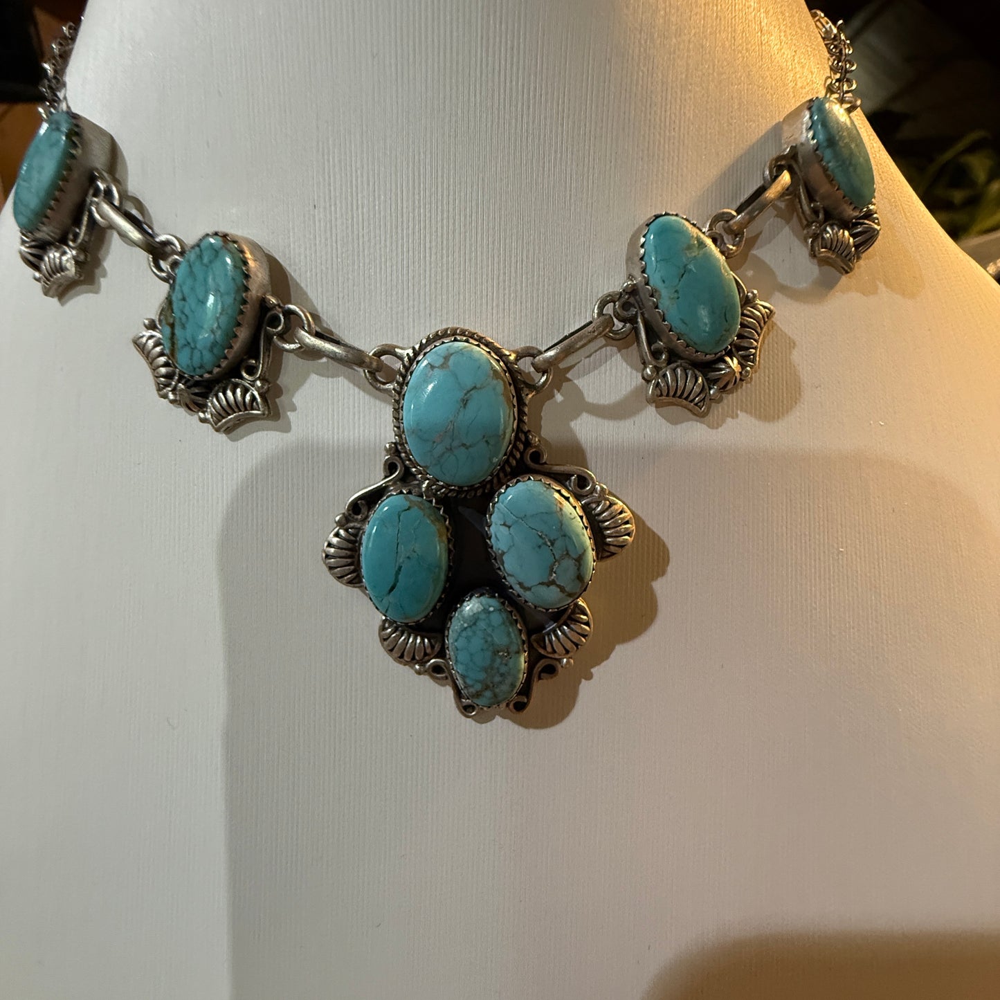 Number 8 Mine Turquoise Gemstone Statement Lariat Necklace in Sterling Silver Wild West Boho