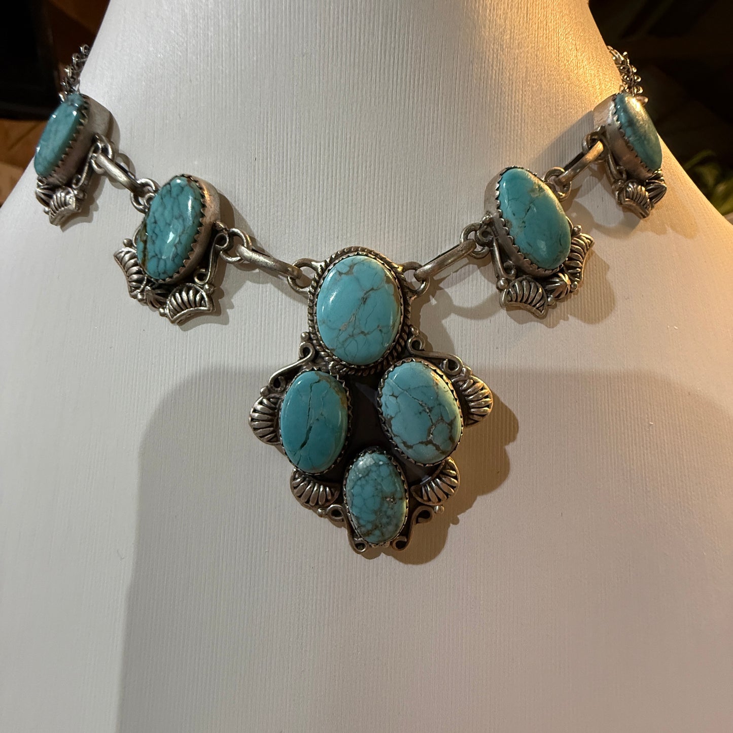 Number 8 Mine Turquoise Gemstone Statement Lariat Necklace in Sterling Silver Wild West Boho