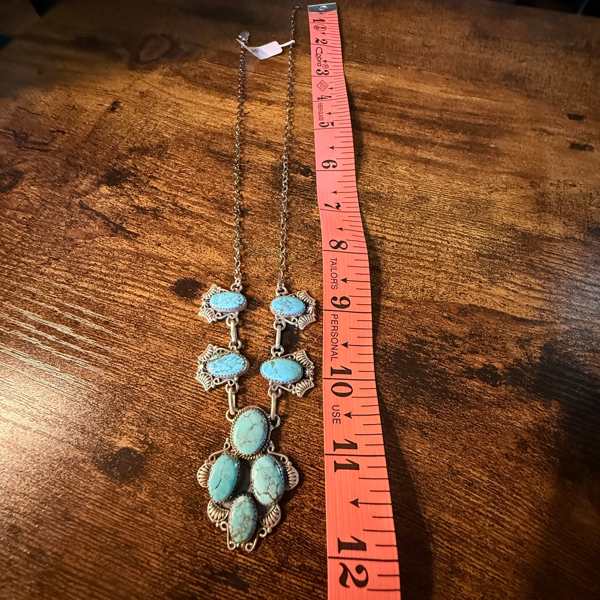 Number 8 Mine Turquoise Gemstone Statement Lariat Necklace in Sterling Silver Wild West Boho