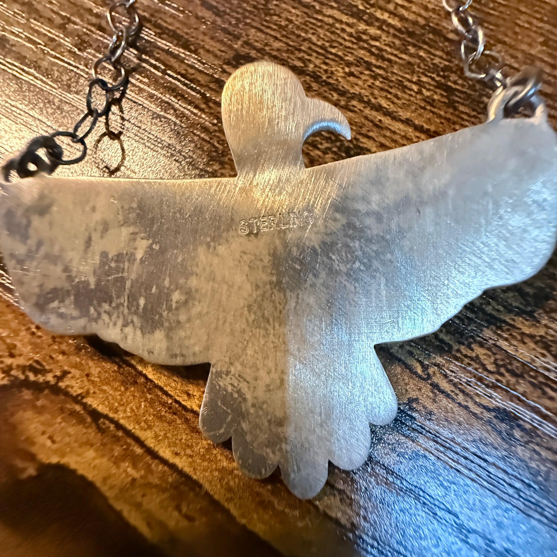 Golden Hills Turquoise Thunderbird Necklace in Sterling Silver, 18 Inch Rolo Chain Wild West Boho