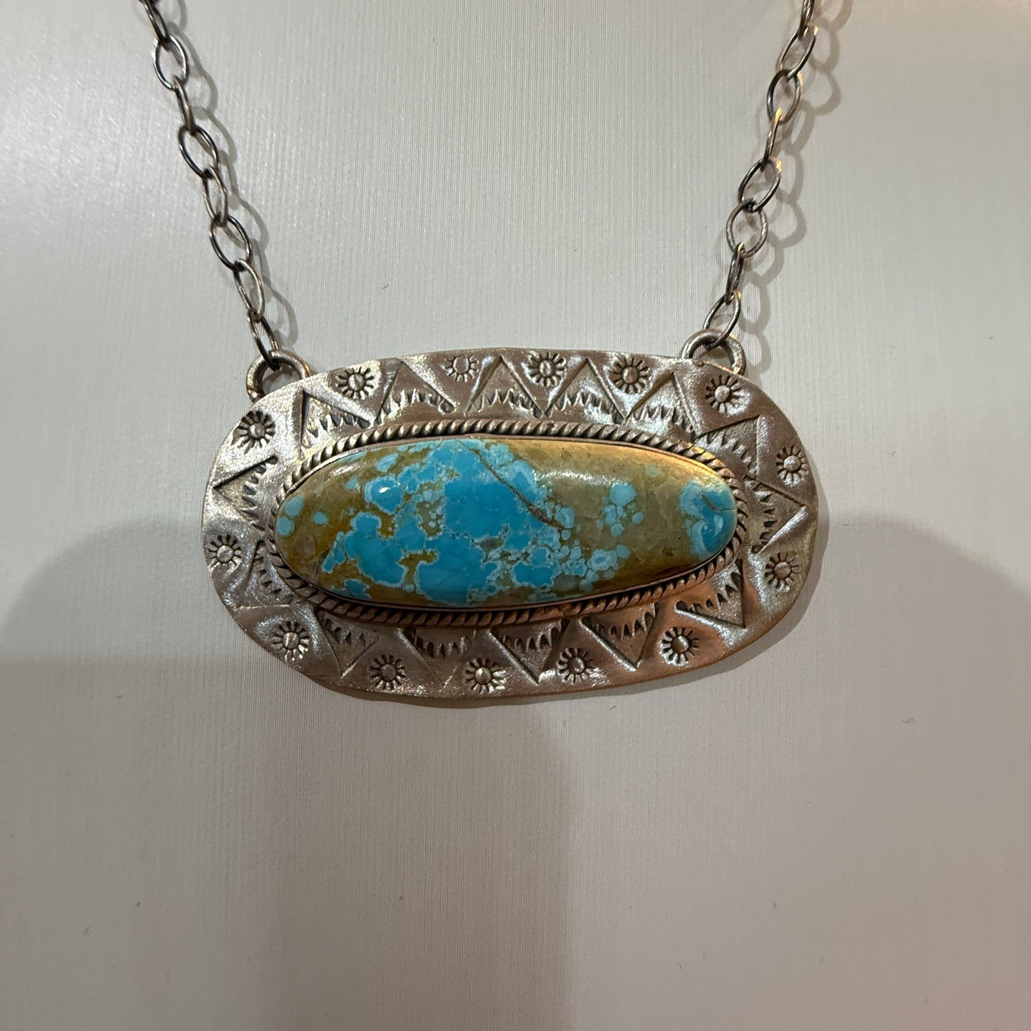 Golden Hills Turquoise Gemstone Pendant Necklace in Sterling Silver, 18 Inch Rolo Chain Wild West Boho
