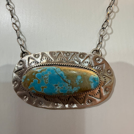 Sara Bella Turquoise Gemstone Pendant Necklace in Sterling Silver, 18 Inch Rolo Chain Wild West Boho