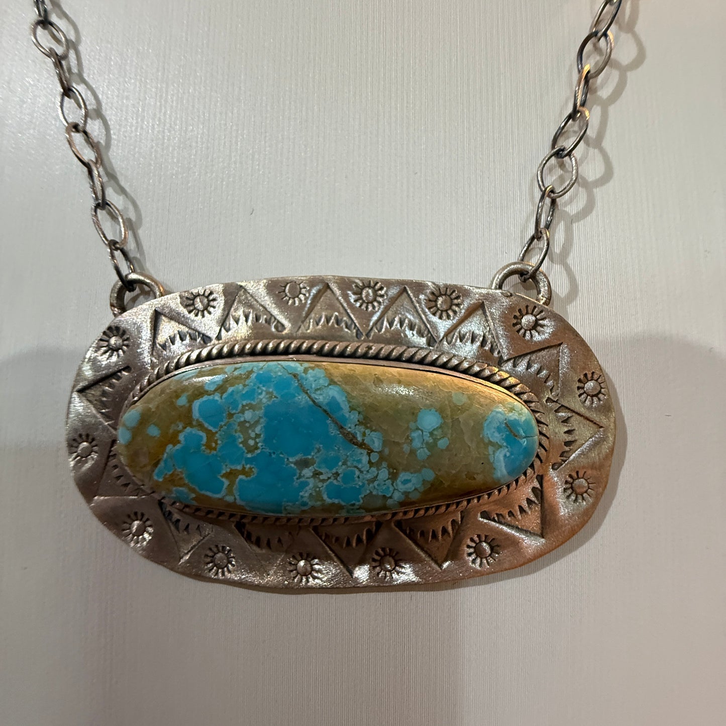 Golden Hills Turquoise Gemstone Pendant Necklace in Sterling Silver, 18 Inch Rolo Chain Wild West Boho