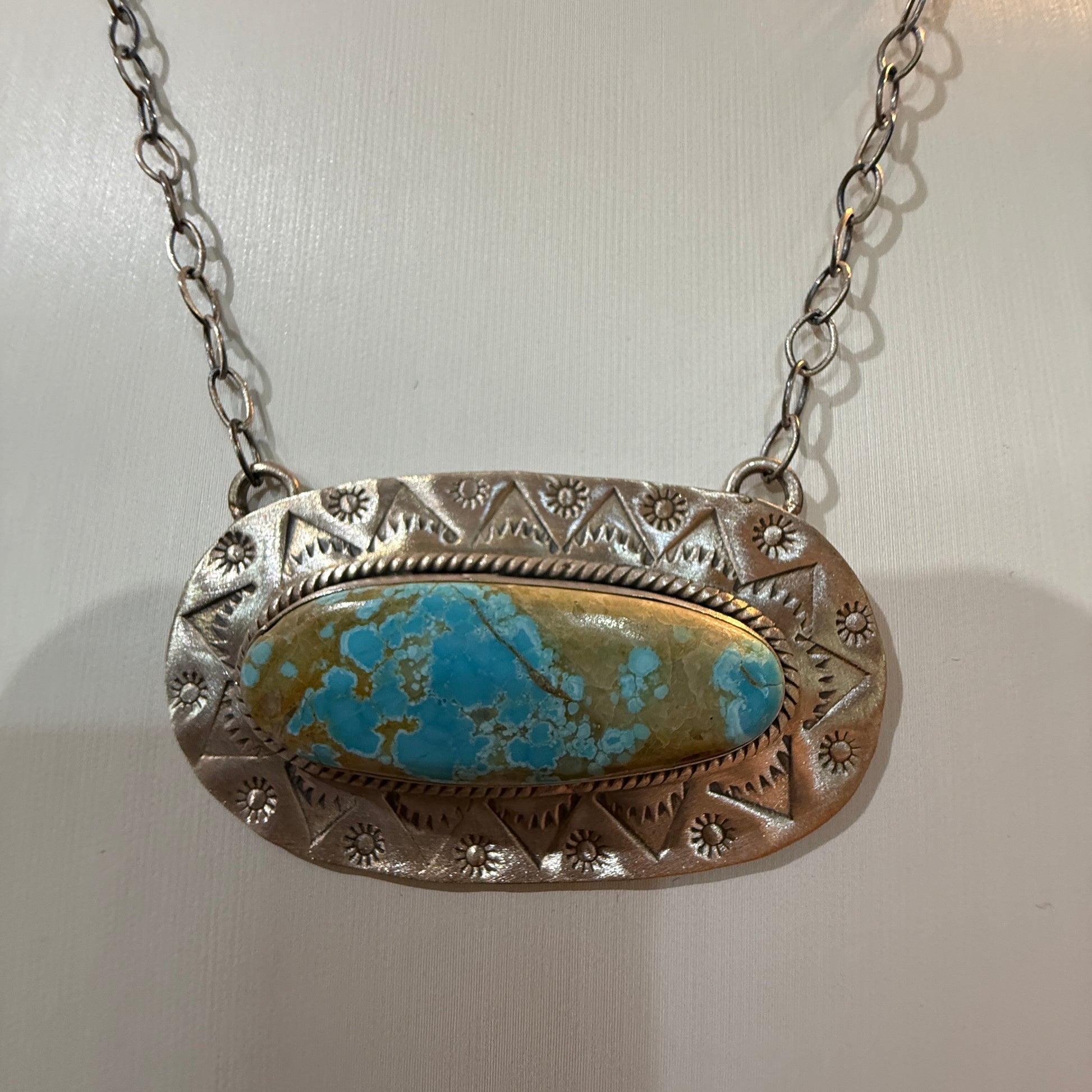 Sara Bella Turquoise Gemstone Pendant Necklace in Sterling Silver, 18 Inch Rolo Chain Wild West Boho