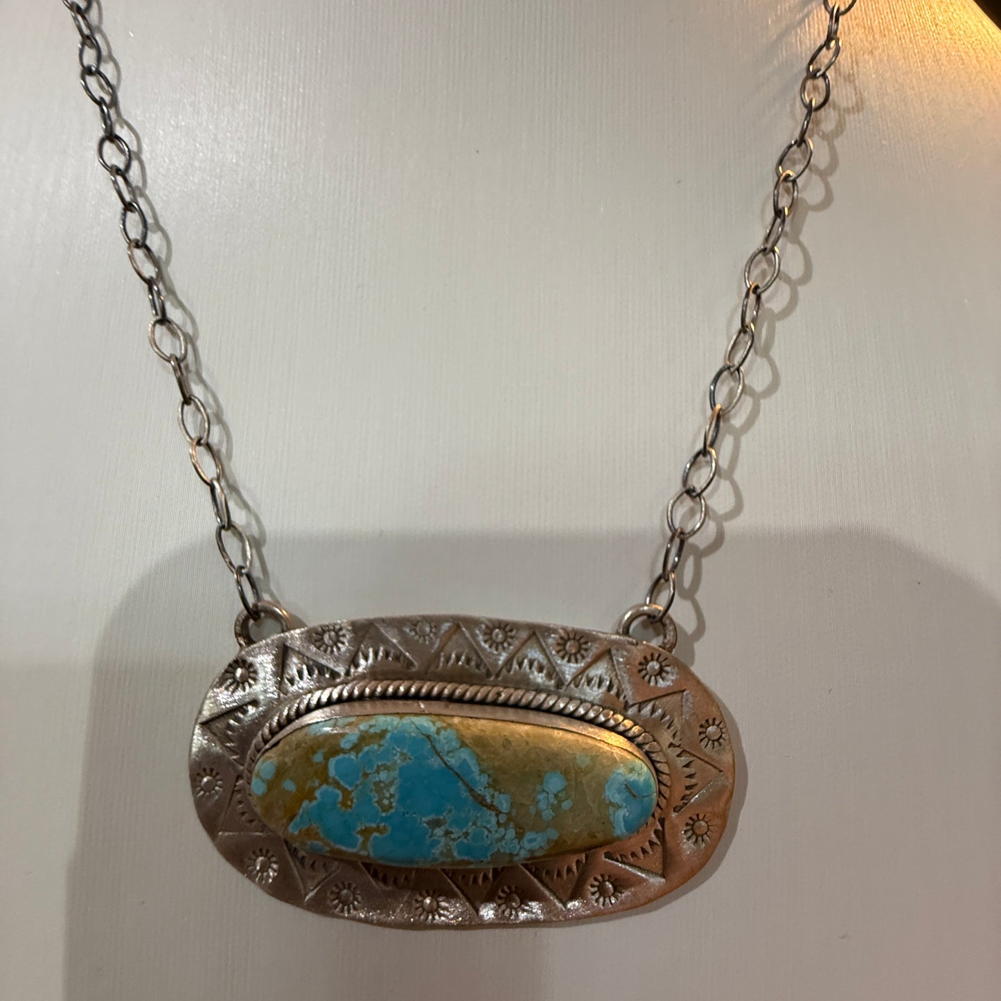 Sara Bella Turquoise Gemstone Pendant Necklace in Sterling Silver, 18 Inch Rolo Chain Wild West Boho