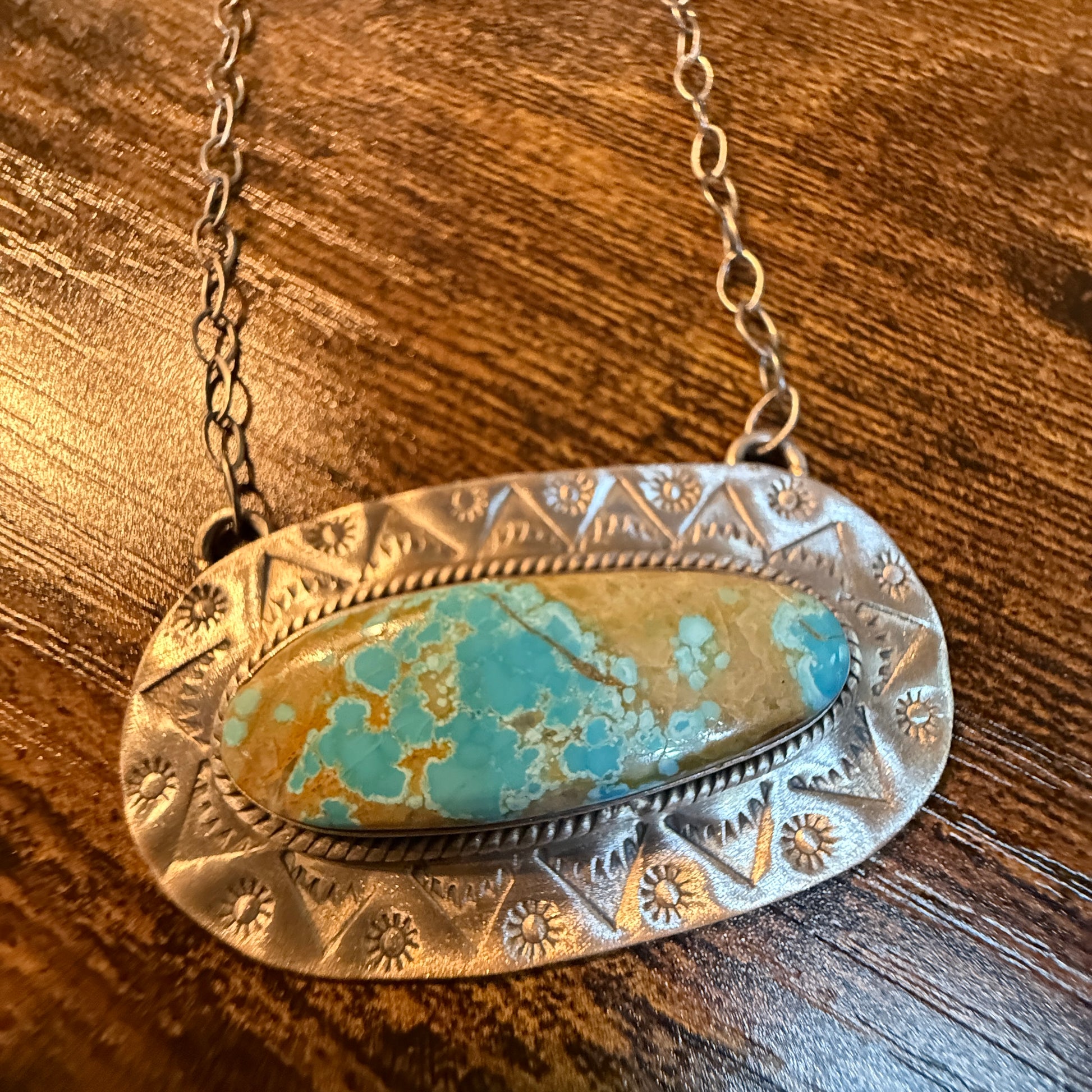 Golden Hills Turquoise Gemstone Pendant Necklace in Sterling Silver, 18 Inch Rolo Chain Wild West Boho