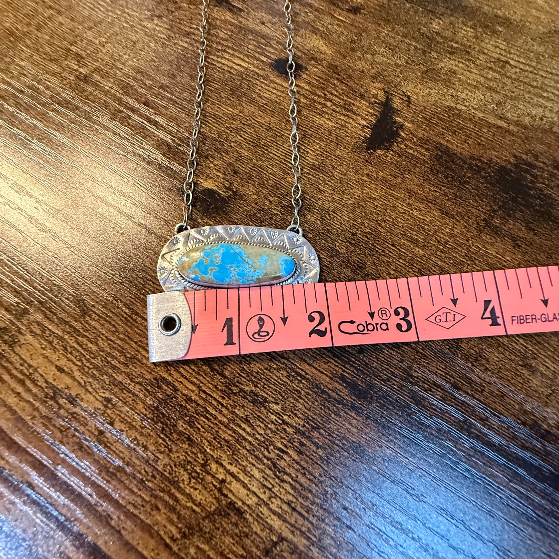 Sara Bella Turquoise Gemstone Pendant Necklace in Sterling Silver, 18 Inch Rolo Chain Wild West Boho
