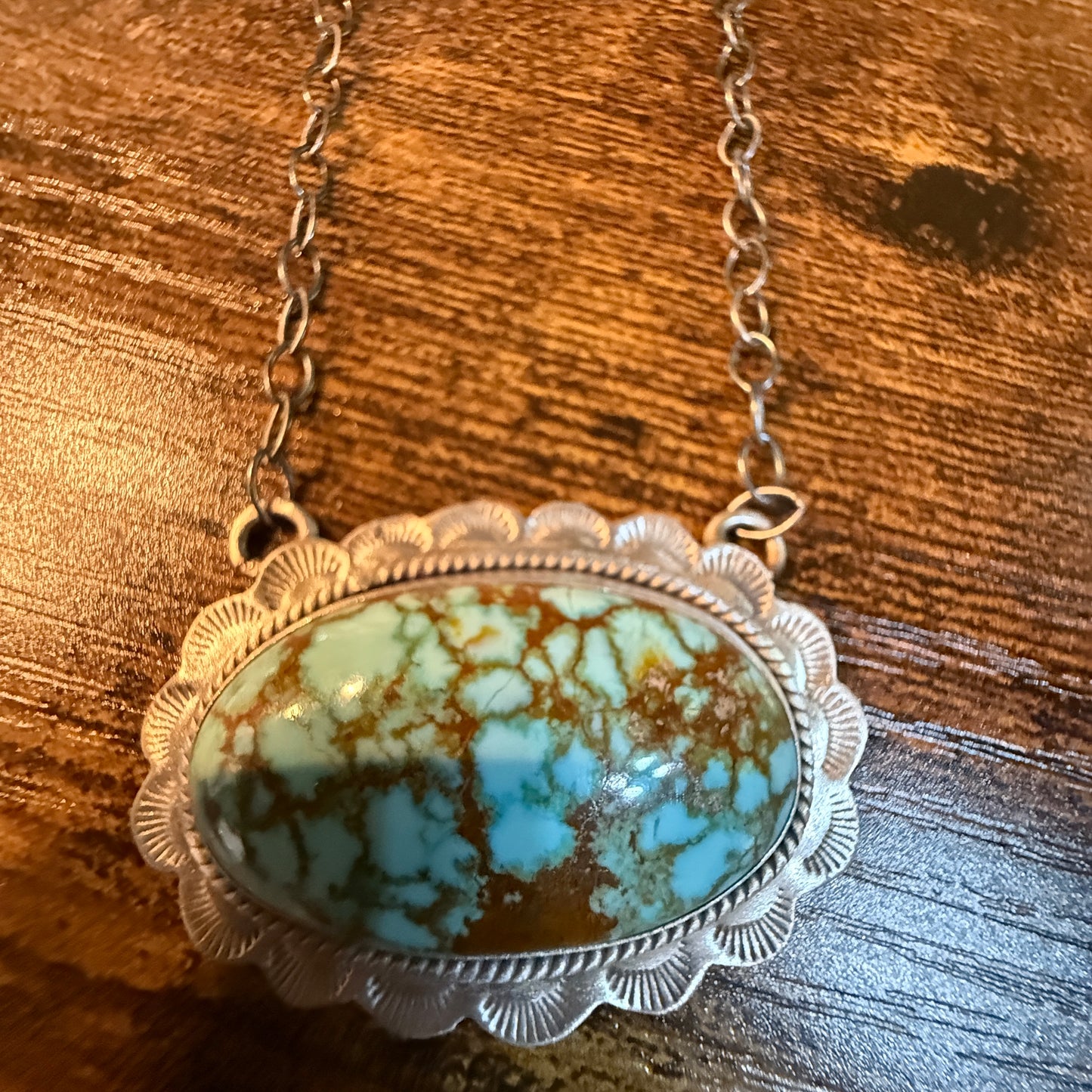 Number 8 Mine Turquoise Gemstone Pendant Necklace in Sterling Silver Wild West Boho