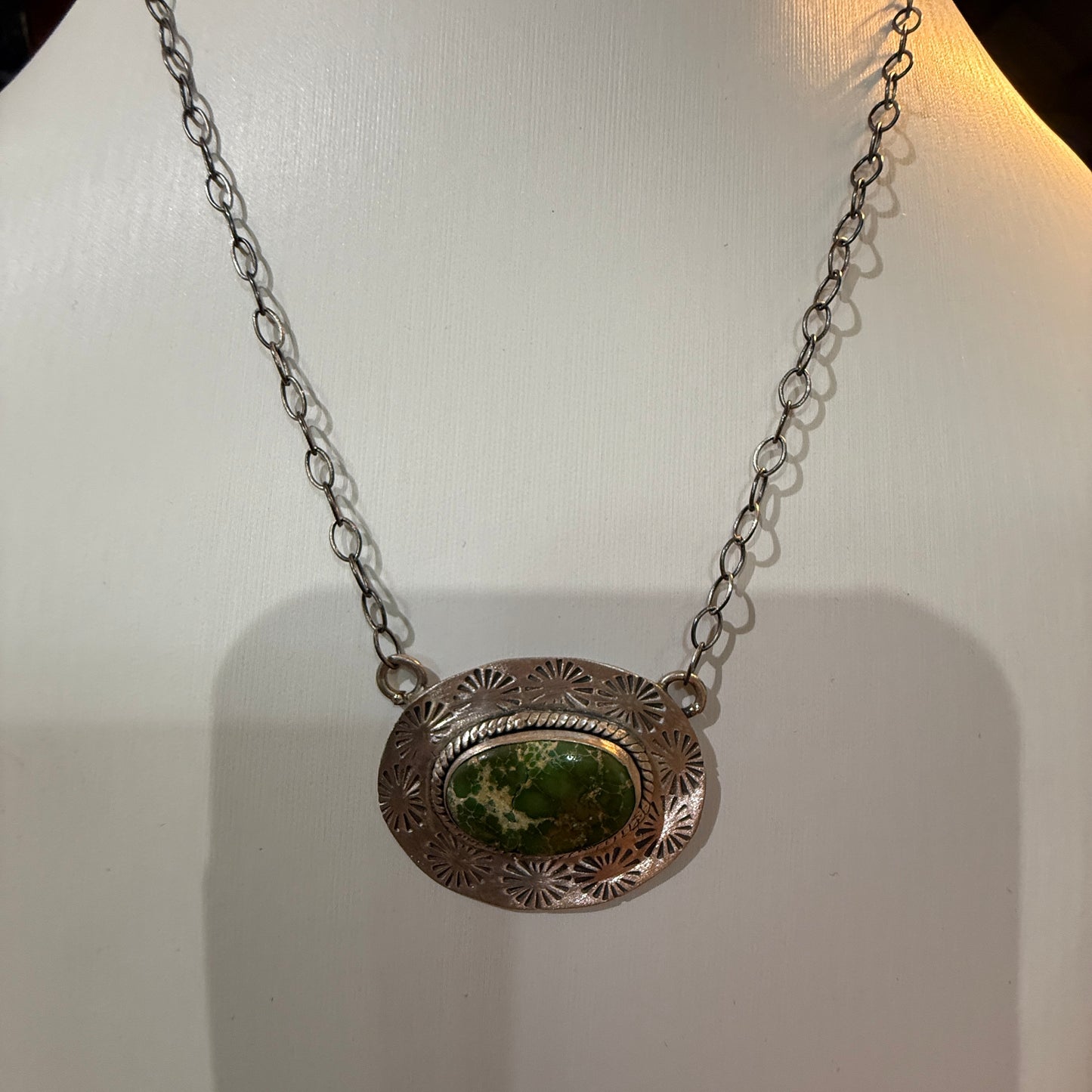 Sonoran Gold Turquoise Gemstone Pendant Necklace in Sterling Silver, 18 Inch Chain Wild West Boho