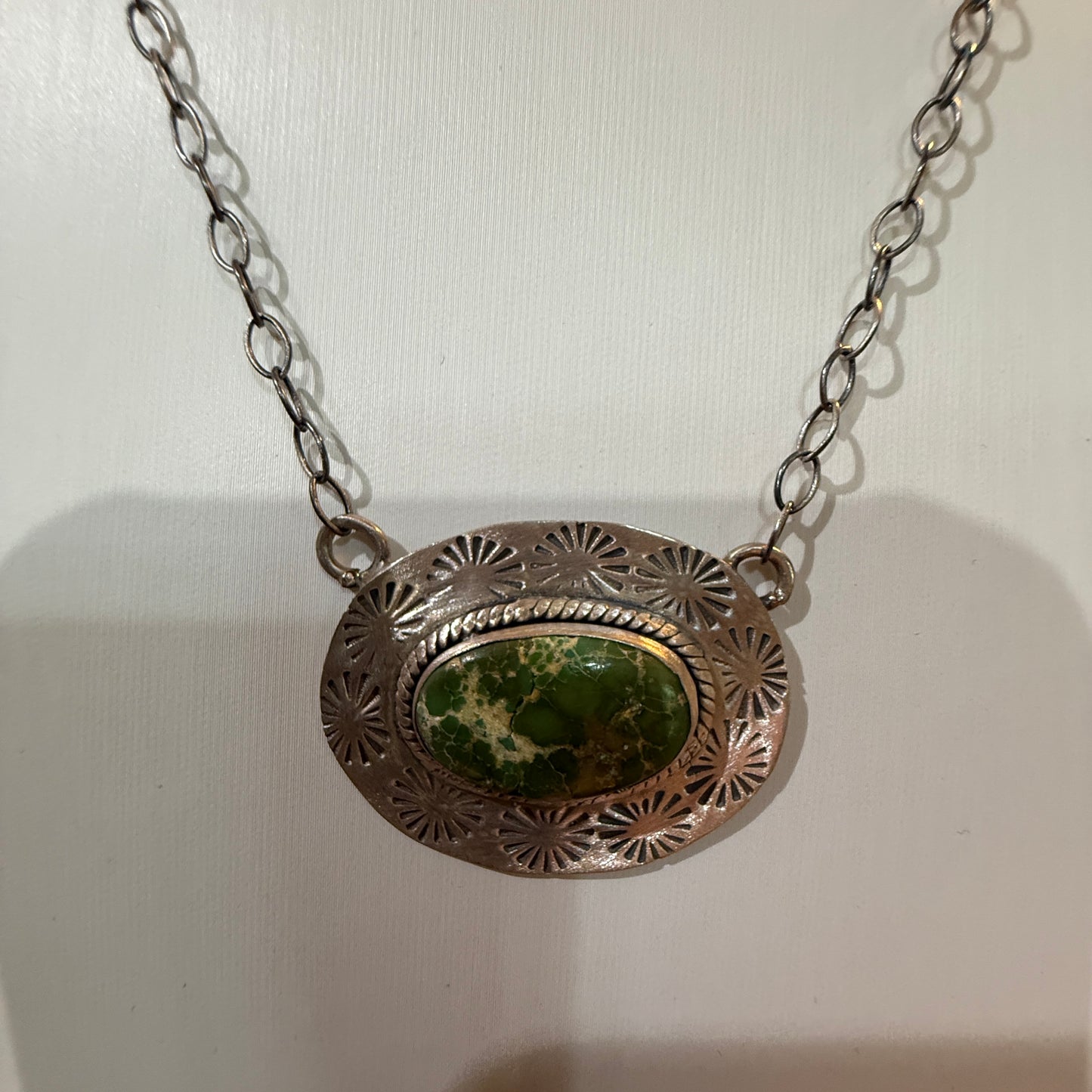 Sonoran Gold Turquoise Gemstone Pendant Necklace in Sterling Silver, 18 Inch Chain Wild West Boho