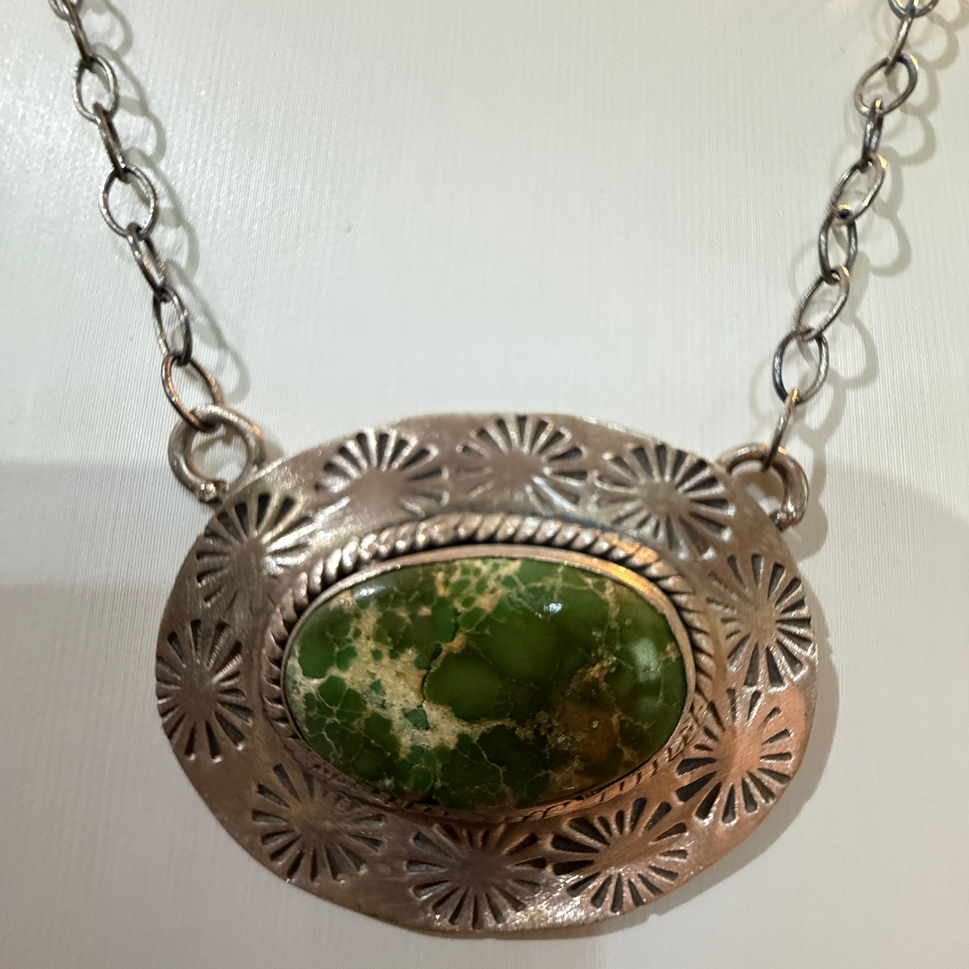 Sonoran Gold Turquoise Gemstone Pendant Necklace in Sterling Silver, 18 Inch Chain Wild West Boho